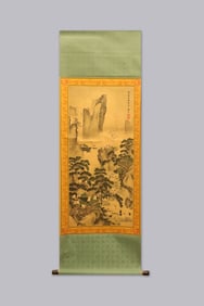 Chinese long scroll with wooden box