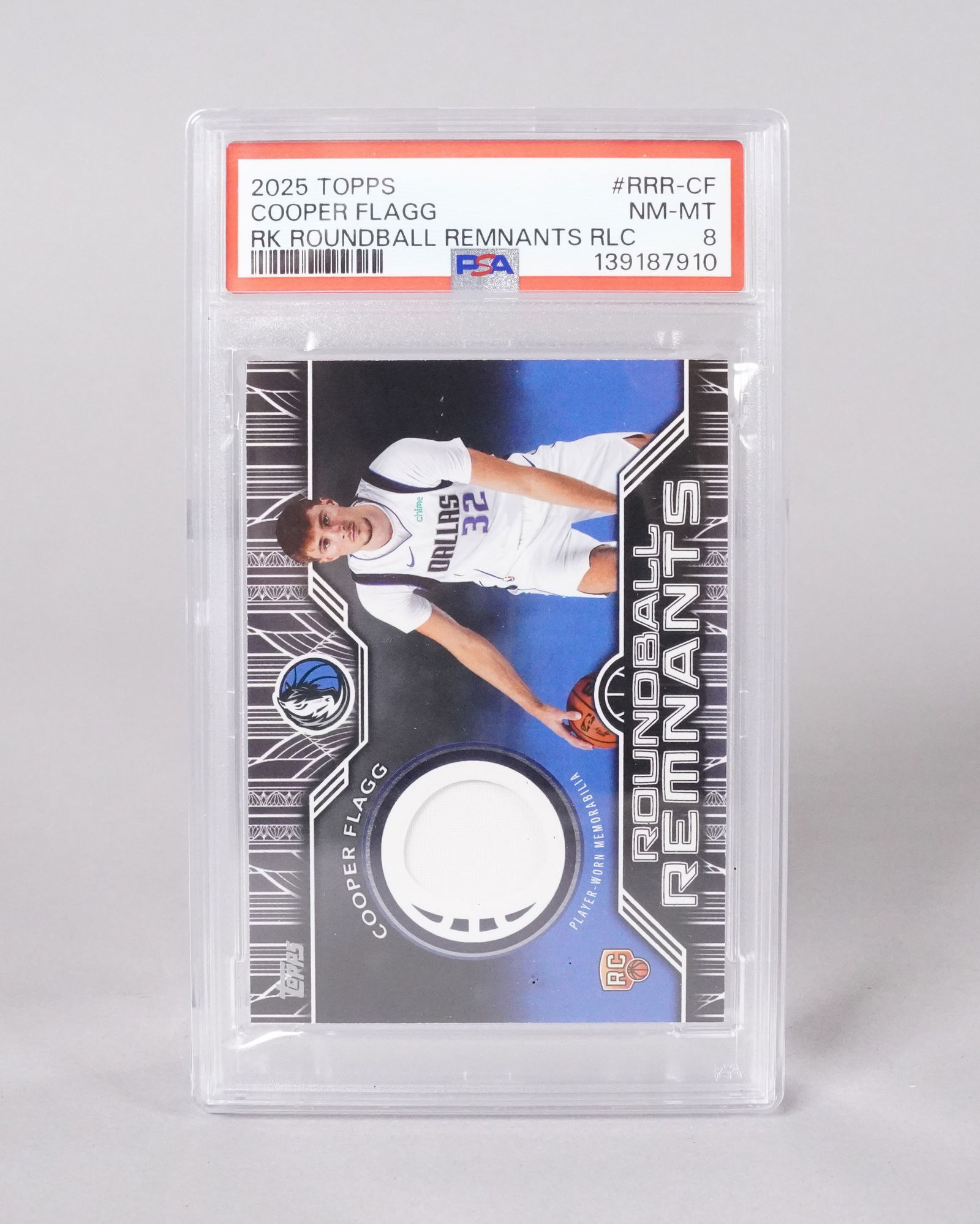 2025 Cooper Flagg relic card PSA 8: 2025 Cooper Flagg jersey relic card, PSA 8. Rookie card.