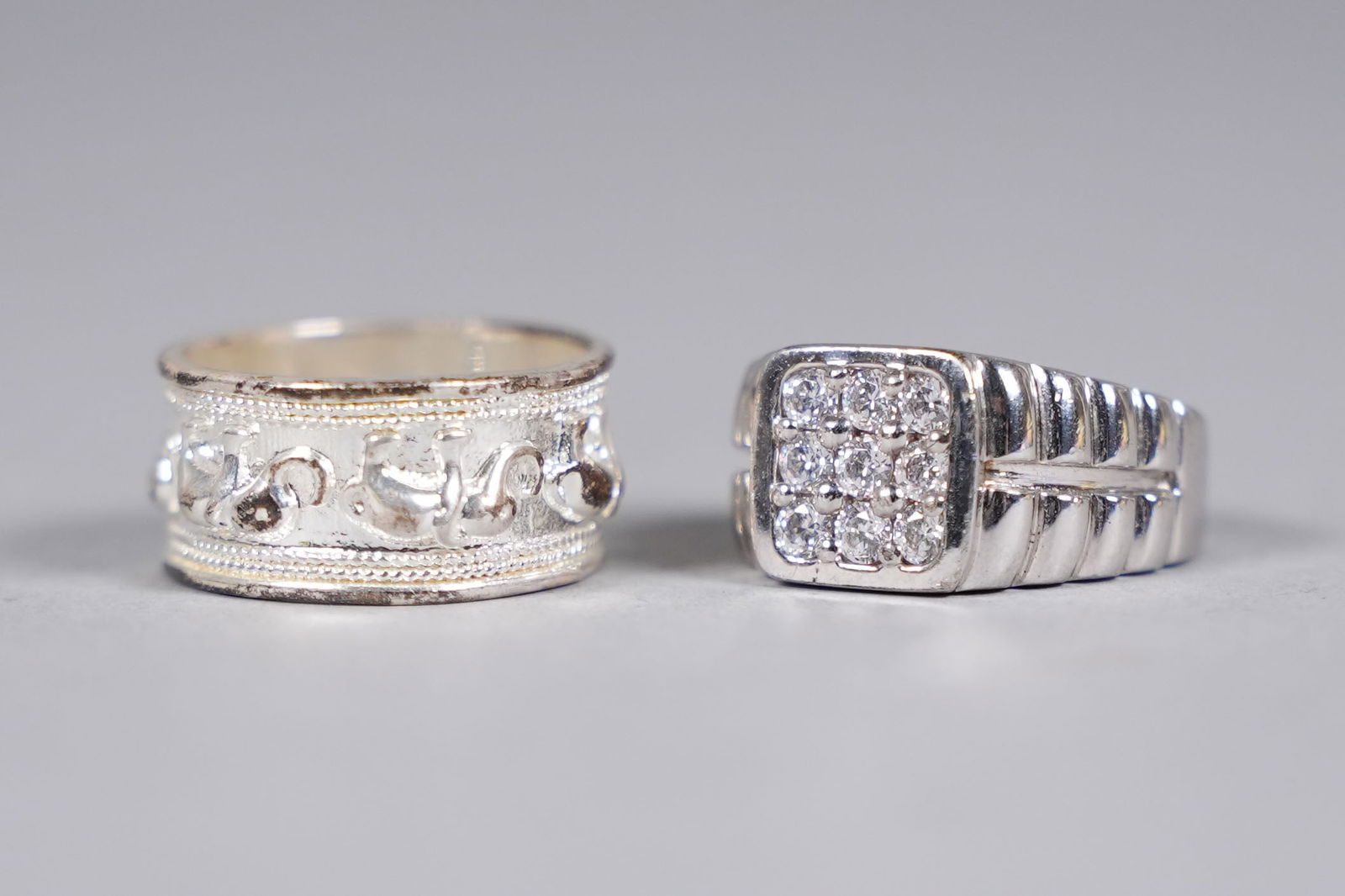 Lots silver diamond ring estate - 4