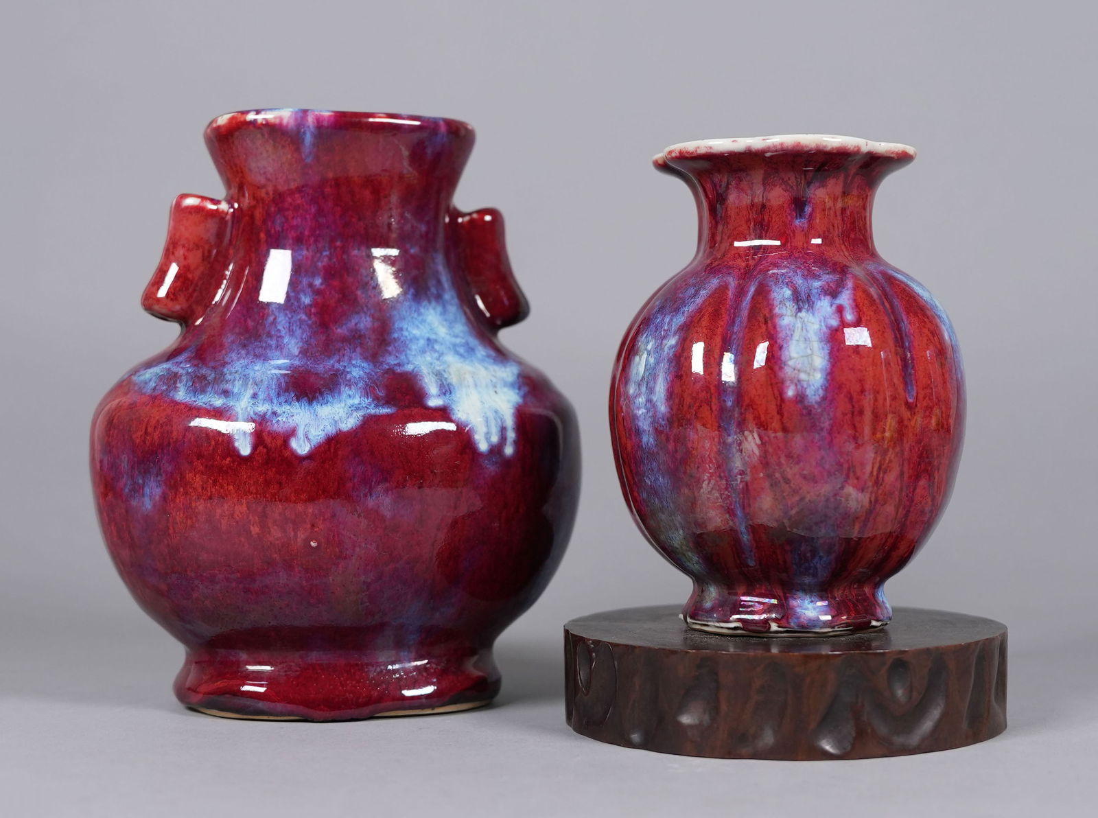 2 Chinese red vase: 2 Chinese fine red vase. Largest H: 7.1" x W: 6.3."