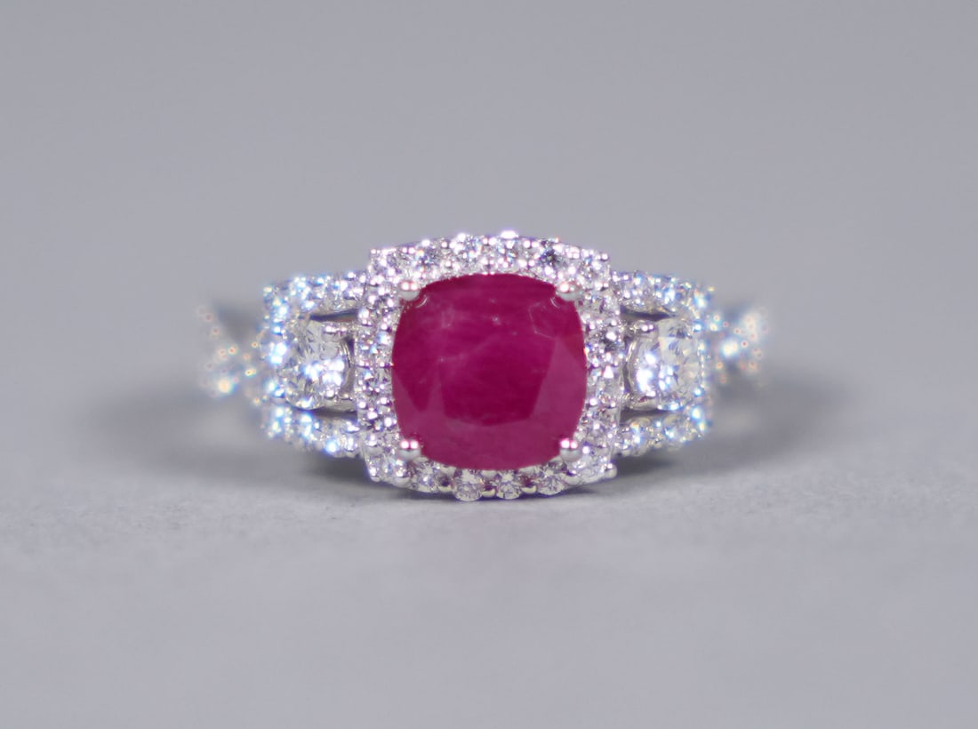 Platinum natural ruby diamond ring GIA cert - 2