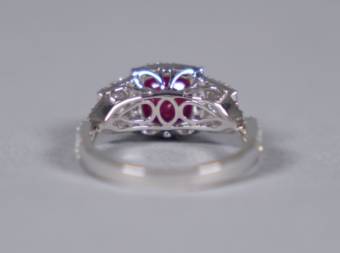 Platinum natural ruby diamond ring GIA cert - 4