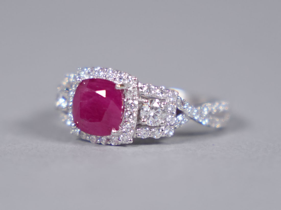 Platinum natural ruby diamond ring GIA cert - 5