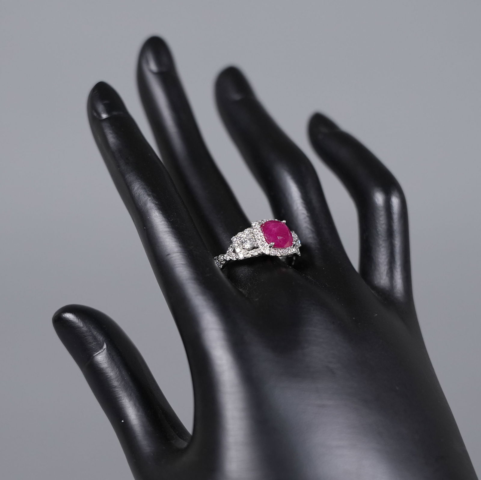 Platinum natural ruby diamond ring GIA cert - 6