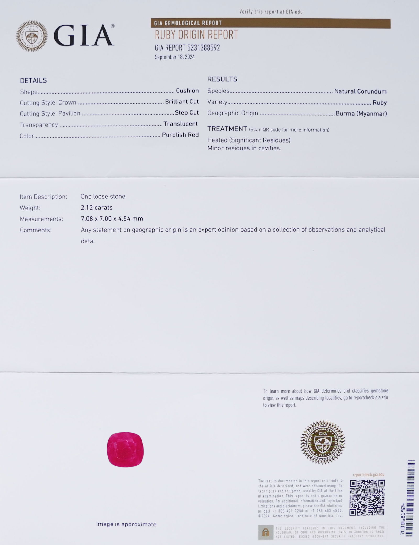 Platinum natural ruby diamond ring GIA cert - 9