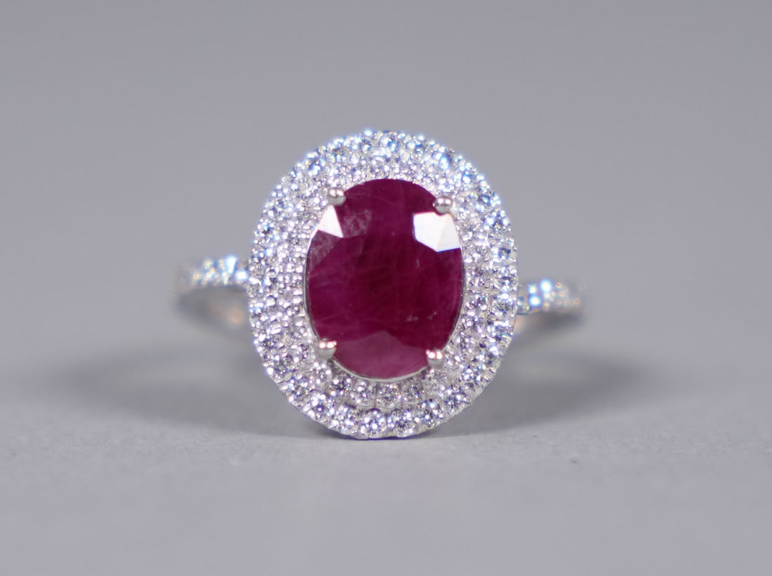 Platinum natural ruby diamond ring GIA cert - 2
