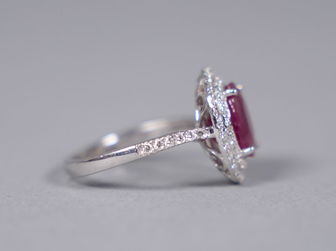 Platinum natural ruby diamond ring GIA cert - 3