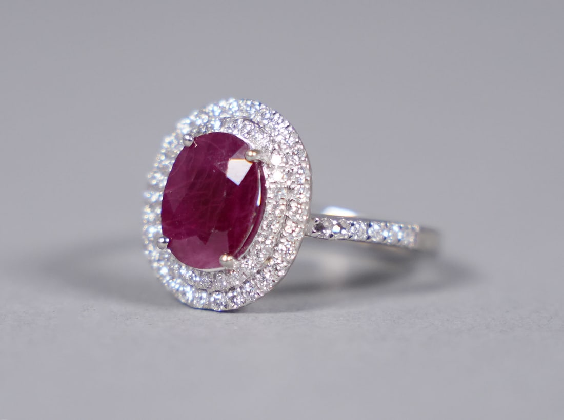 Platinum natural ruby diamond ring GIA cert - 5