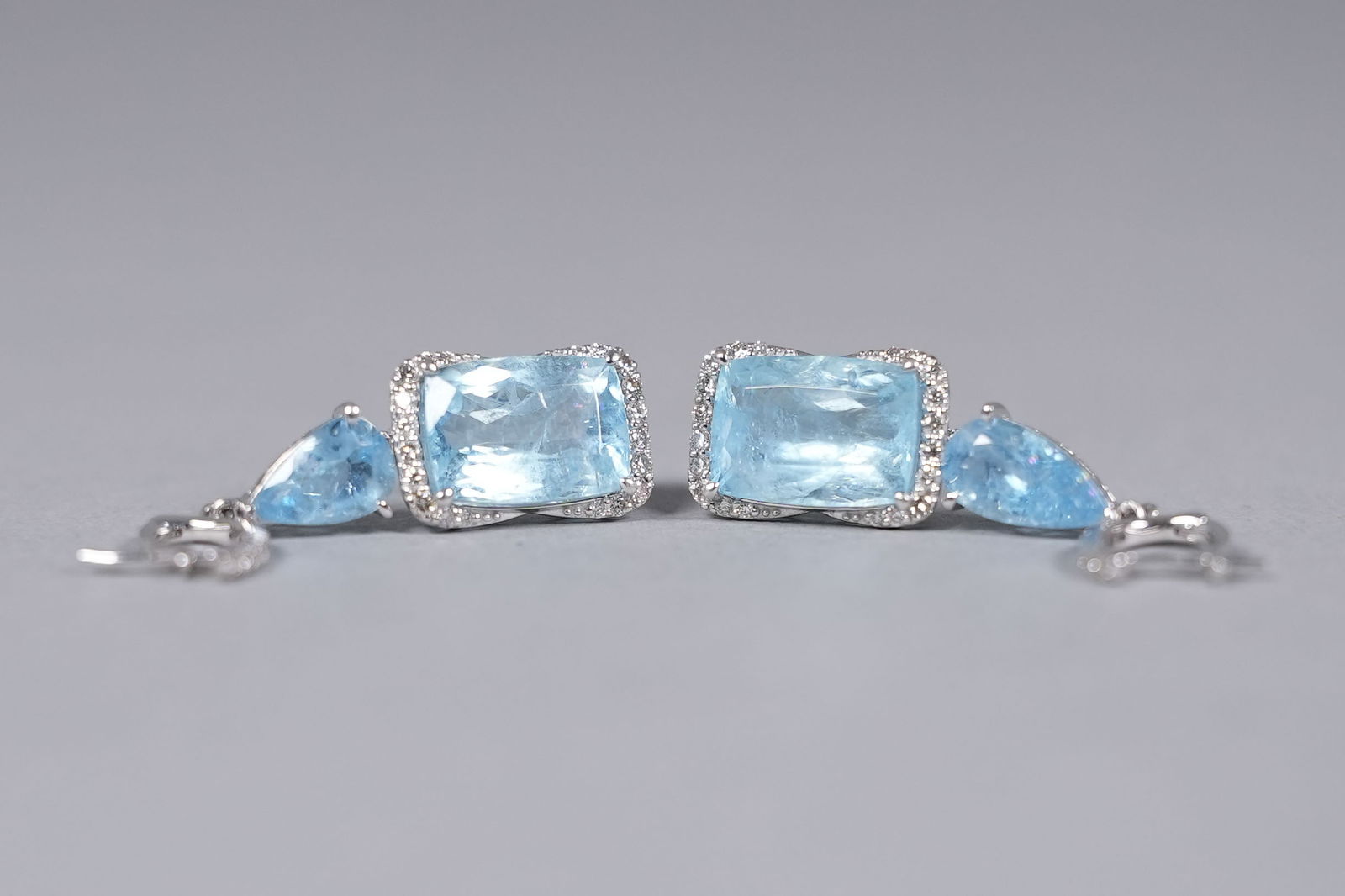 Pair platinum aquamarine diamond earrings (1 of 9)