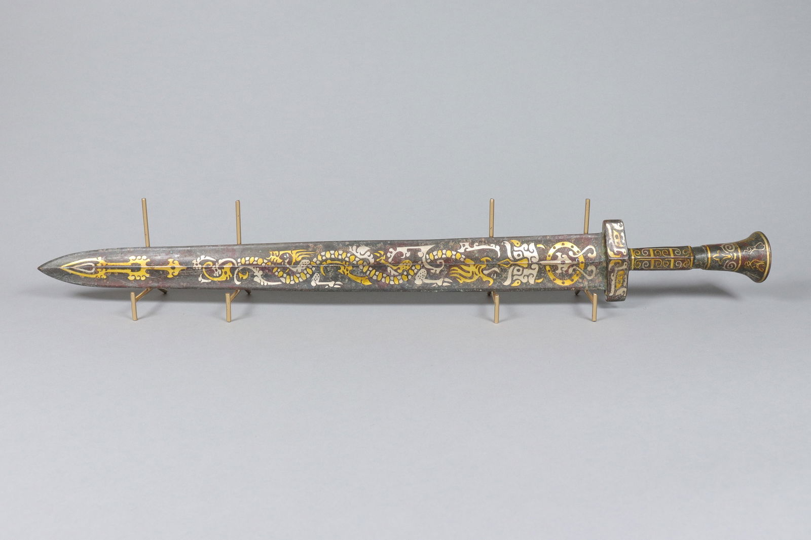 Chinese fine gilted inlaid sword: Chinese fine gilted inlaid sword. L: 27.75" x W: 3."