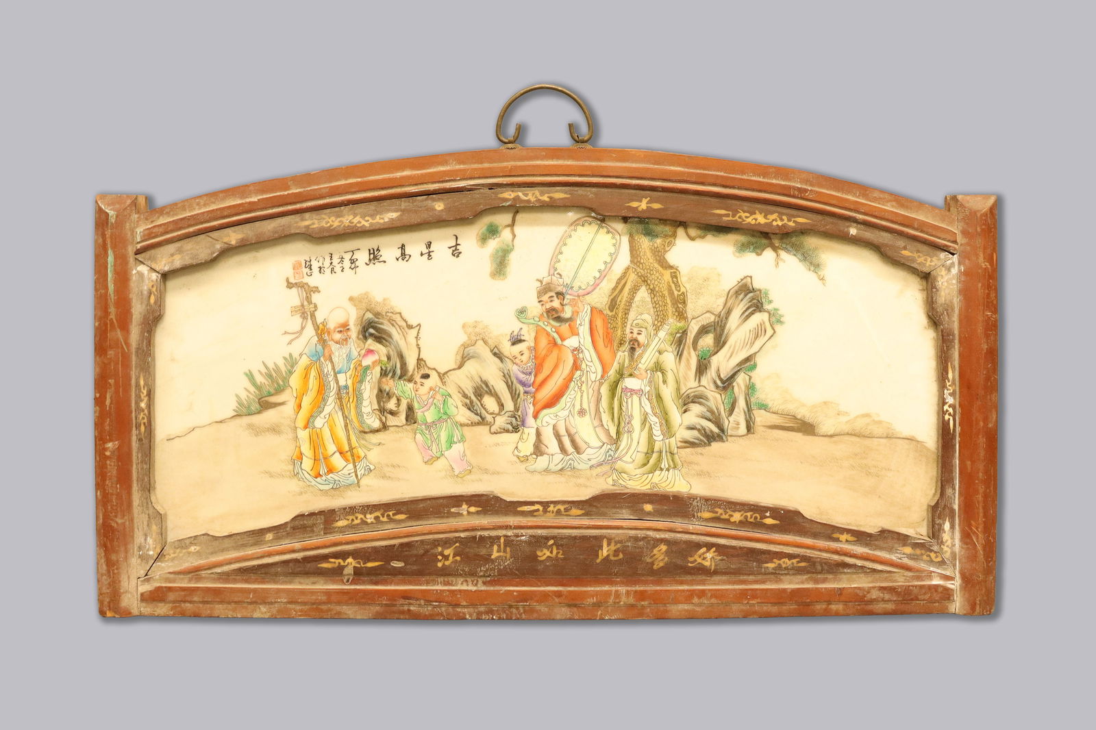 Chinese wooden framed porcelain tile (1 of 6)