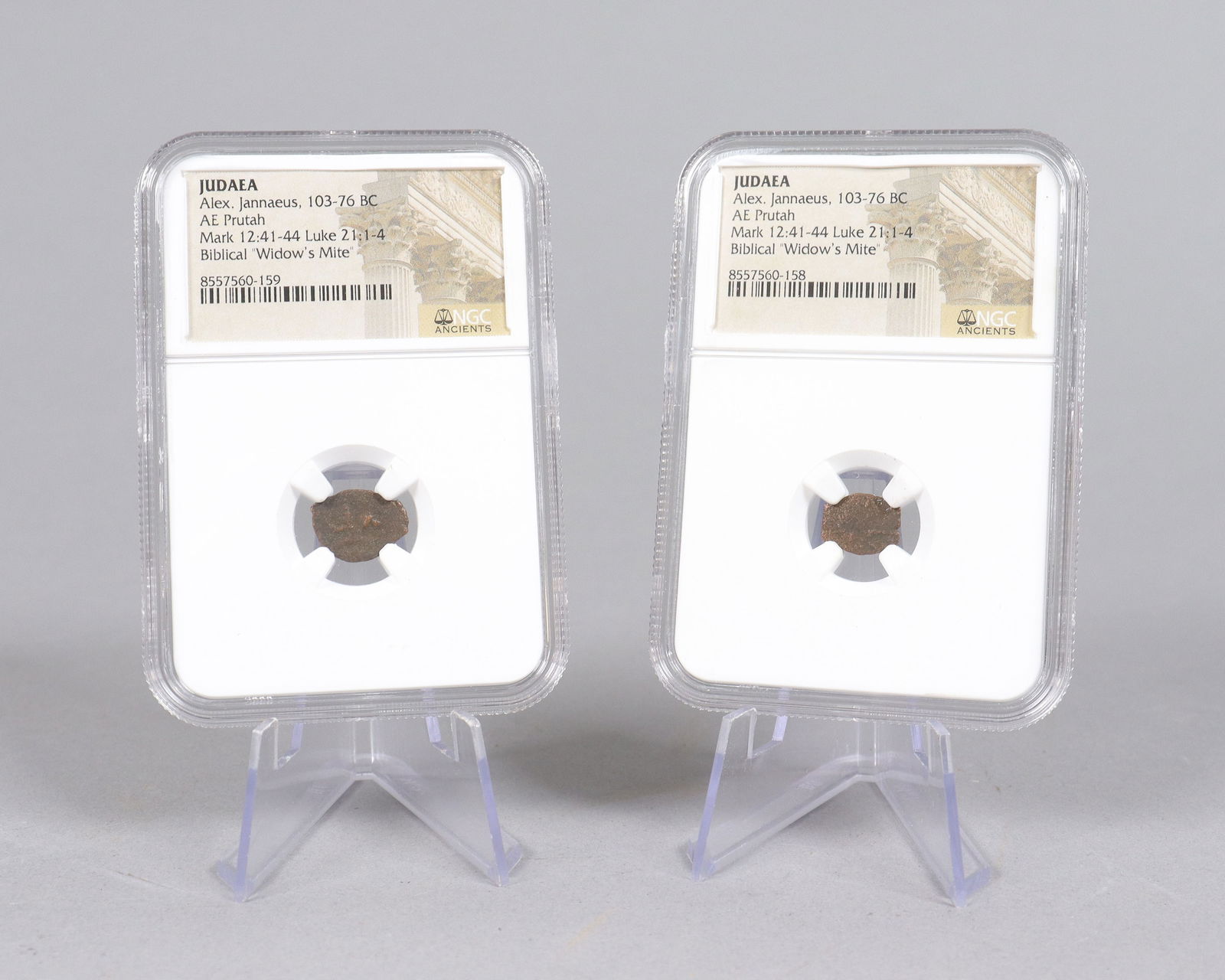 2 103-76 BC Biblical coins graded: 2 103-76 BC Biblical coins, graded NGC. Widow's Mite.