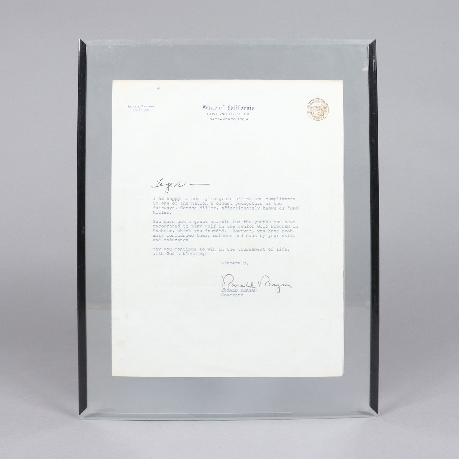 Ronald Reagan governor signed letter (1 of 7)