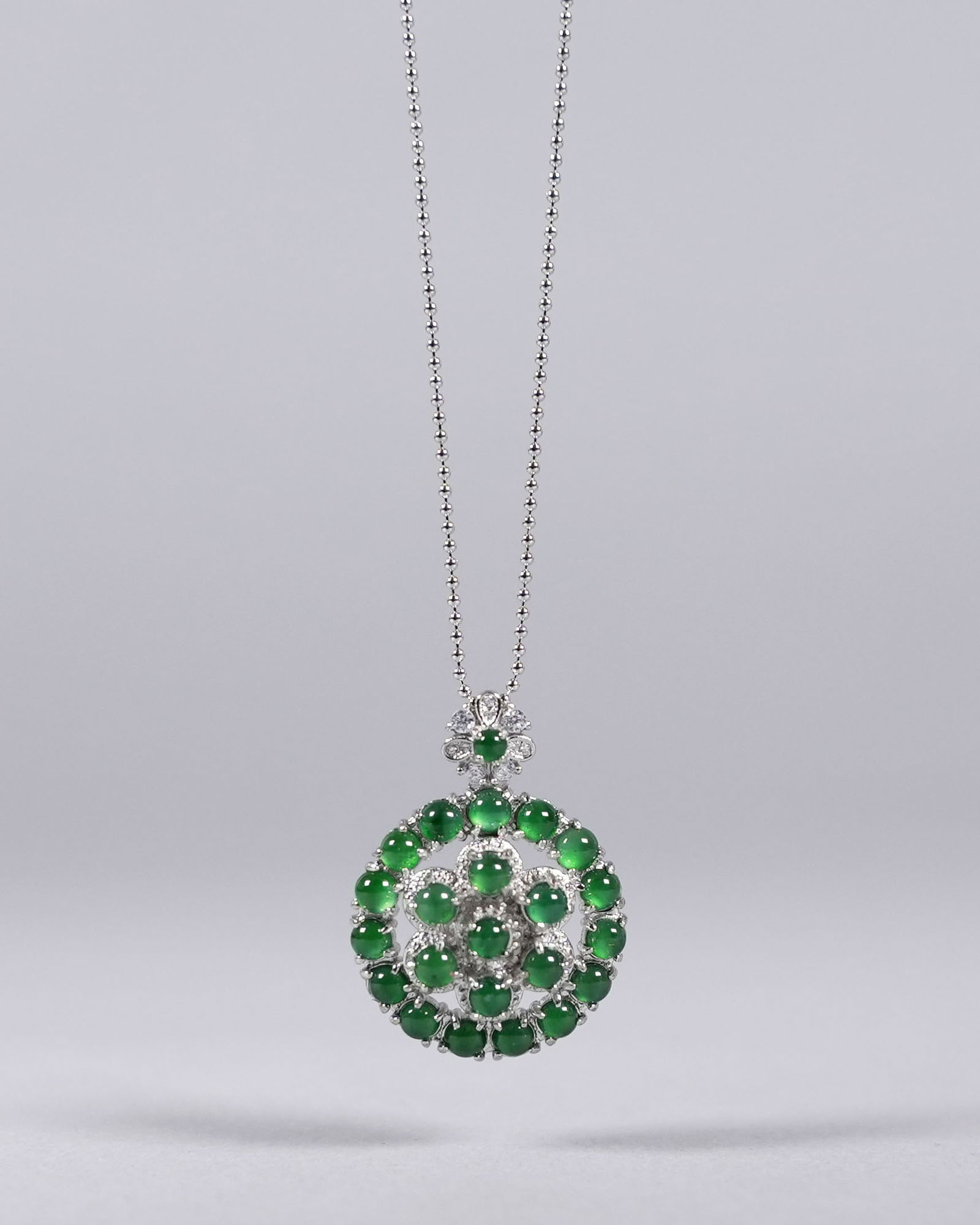 Chinese apple green sterling natural jadeite necklace: Chinese apple green sterling natural jadeite necklace.