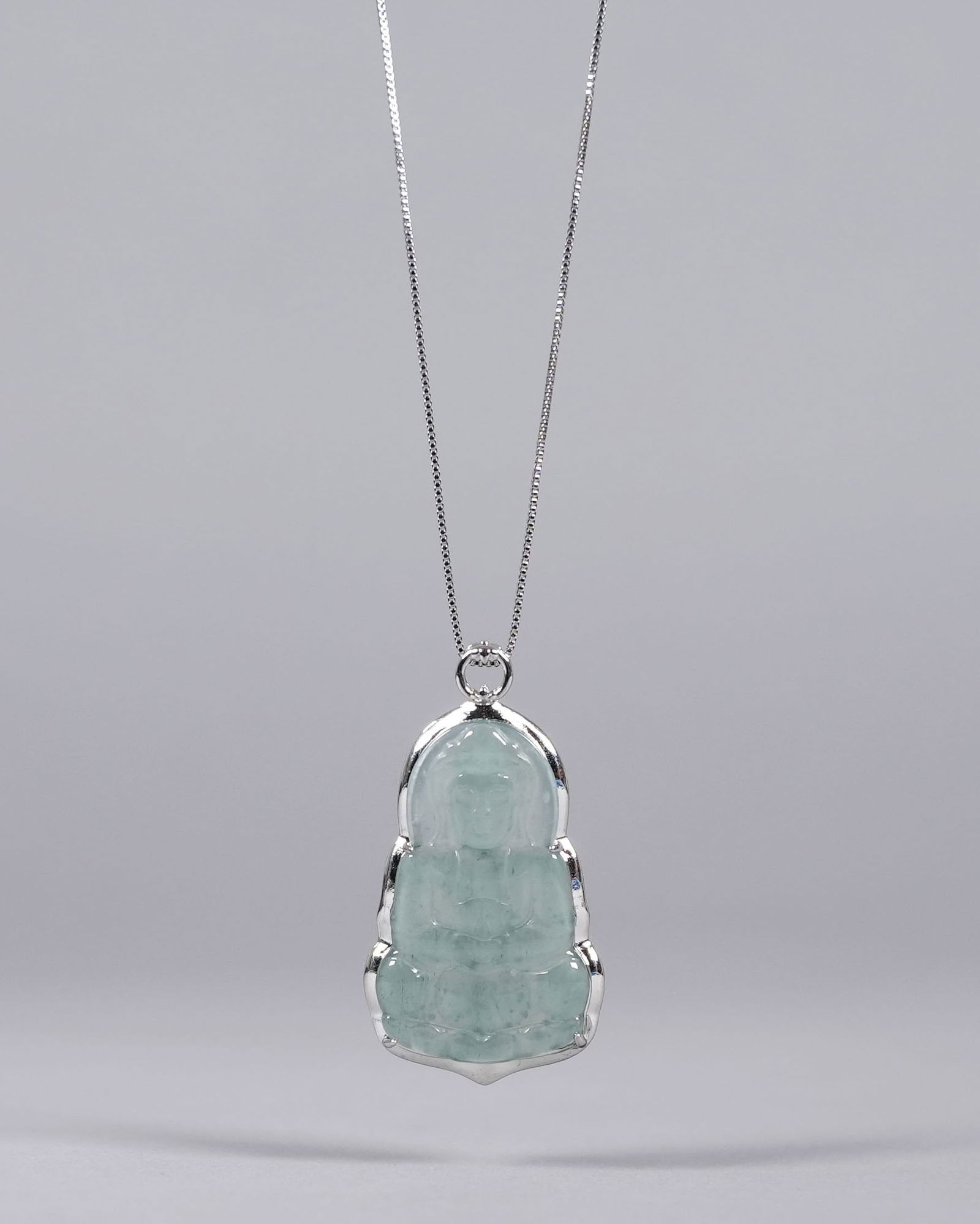 Chinese estate sterling natural jadeite necklace: Chinese estate sterling natural jadeite necklace.