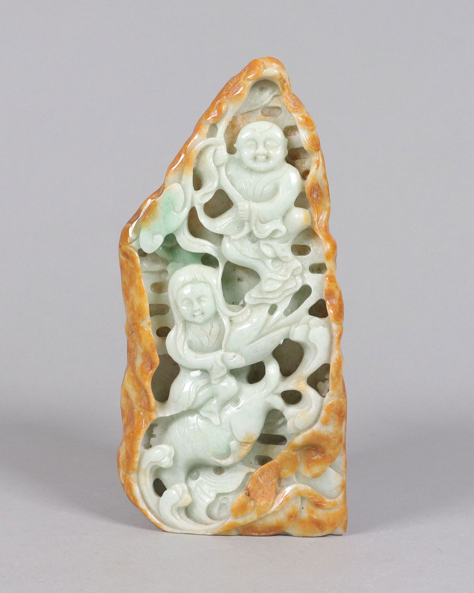 Chinese fine jadeite buddha statue boulder: Chinese fine jadeite carved buddha statue boulder. H: 7.9" x W: 3.9."