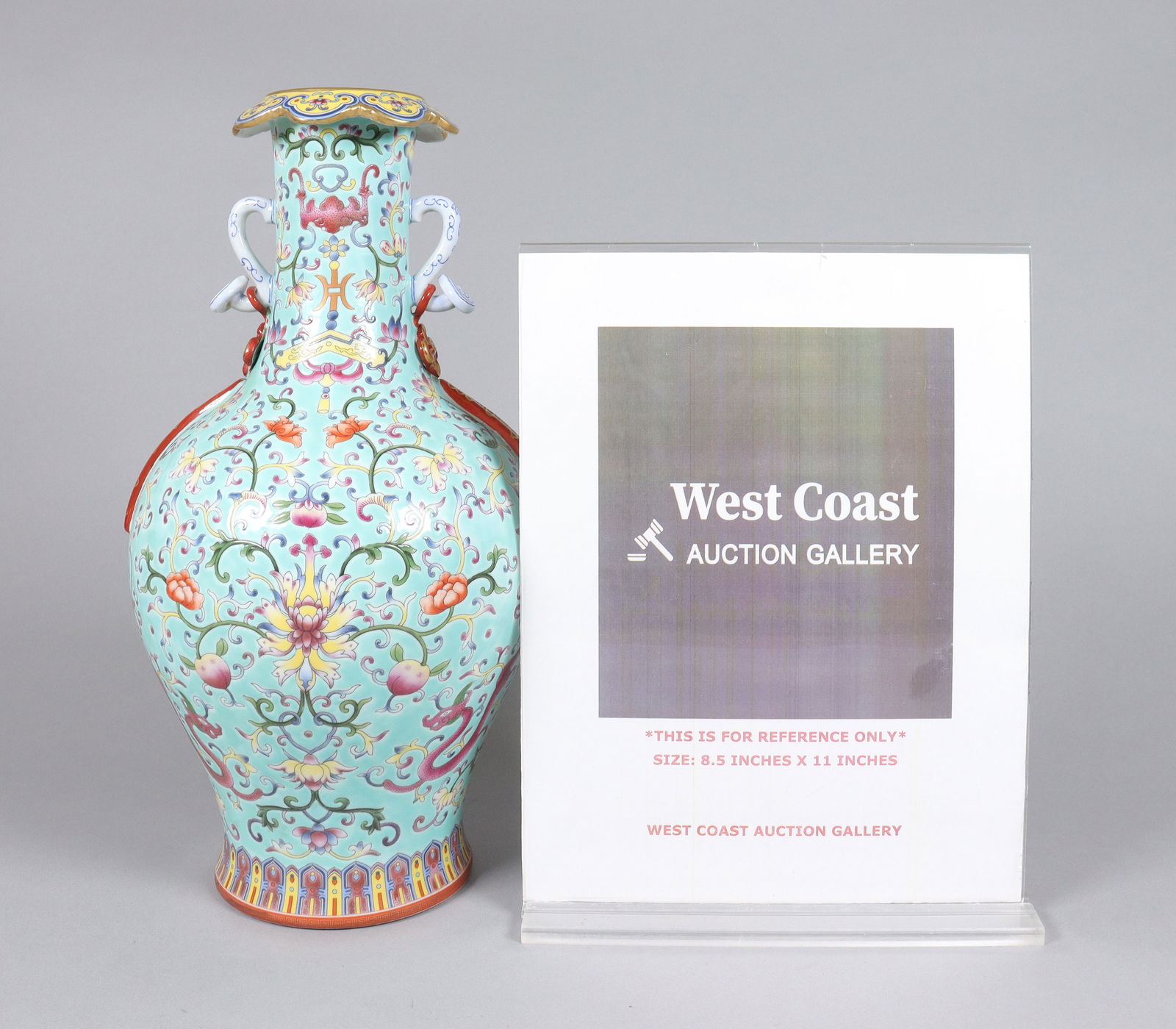 Chinese fine turquoise handled vase - 2