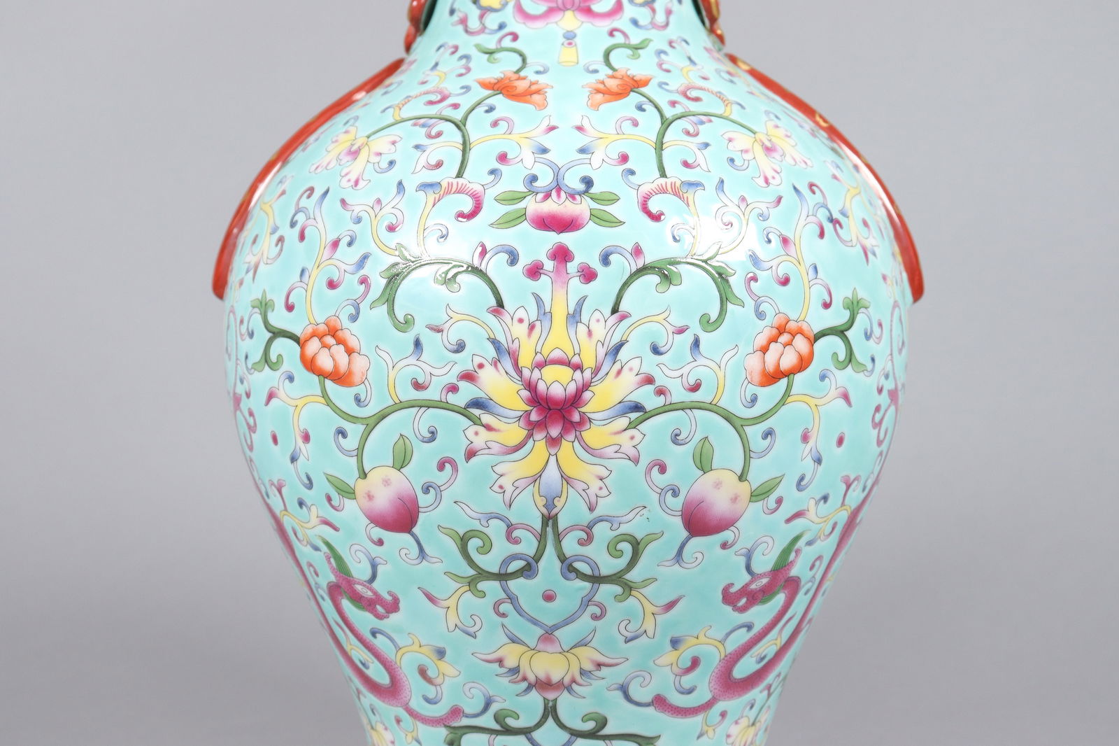 Chinese fine turquoise handled vase - 5