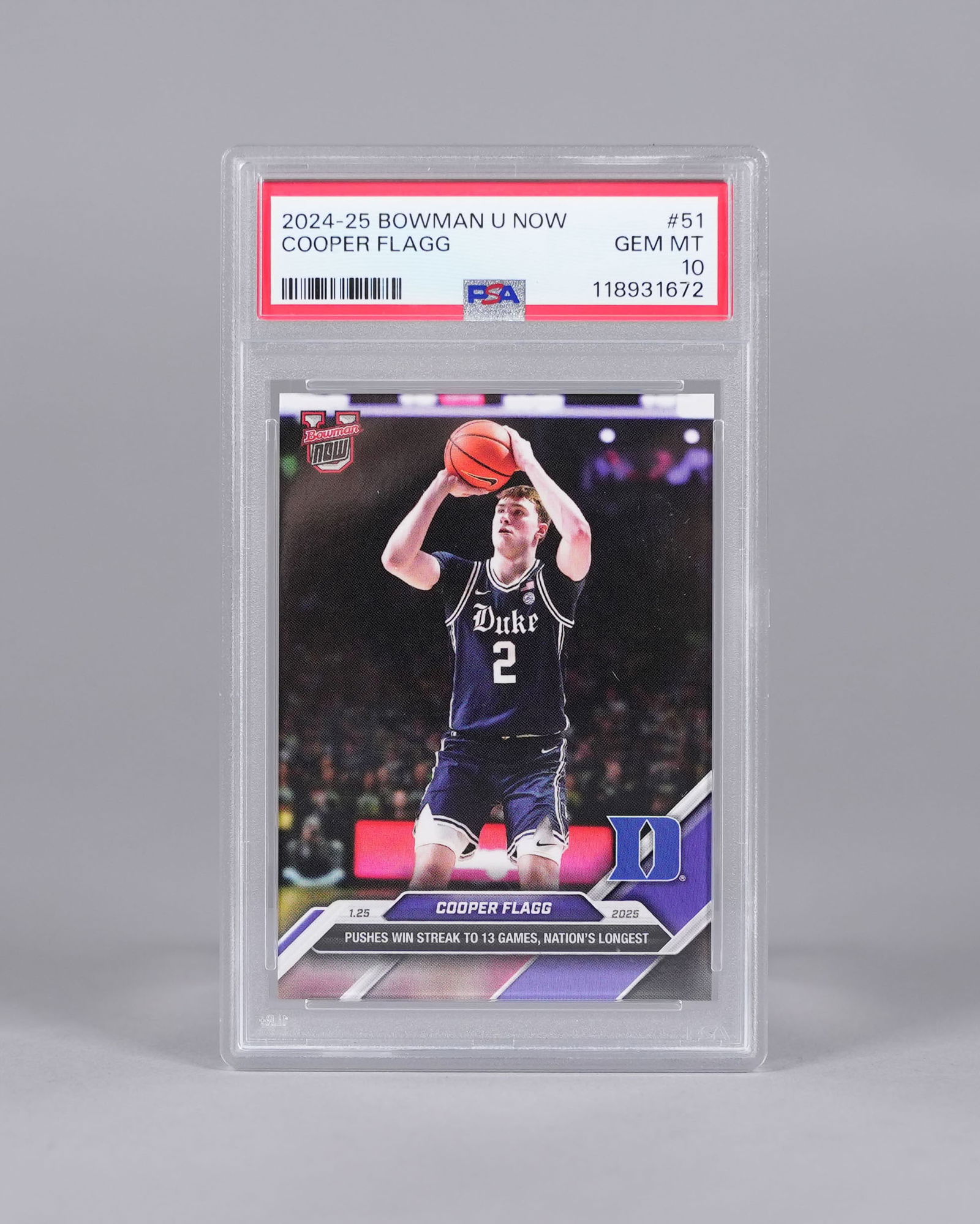 Cooper Flagg Duke college card PSA 10: Cooper Flagg Duke college basketball card. PSA 10.