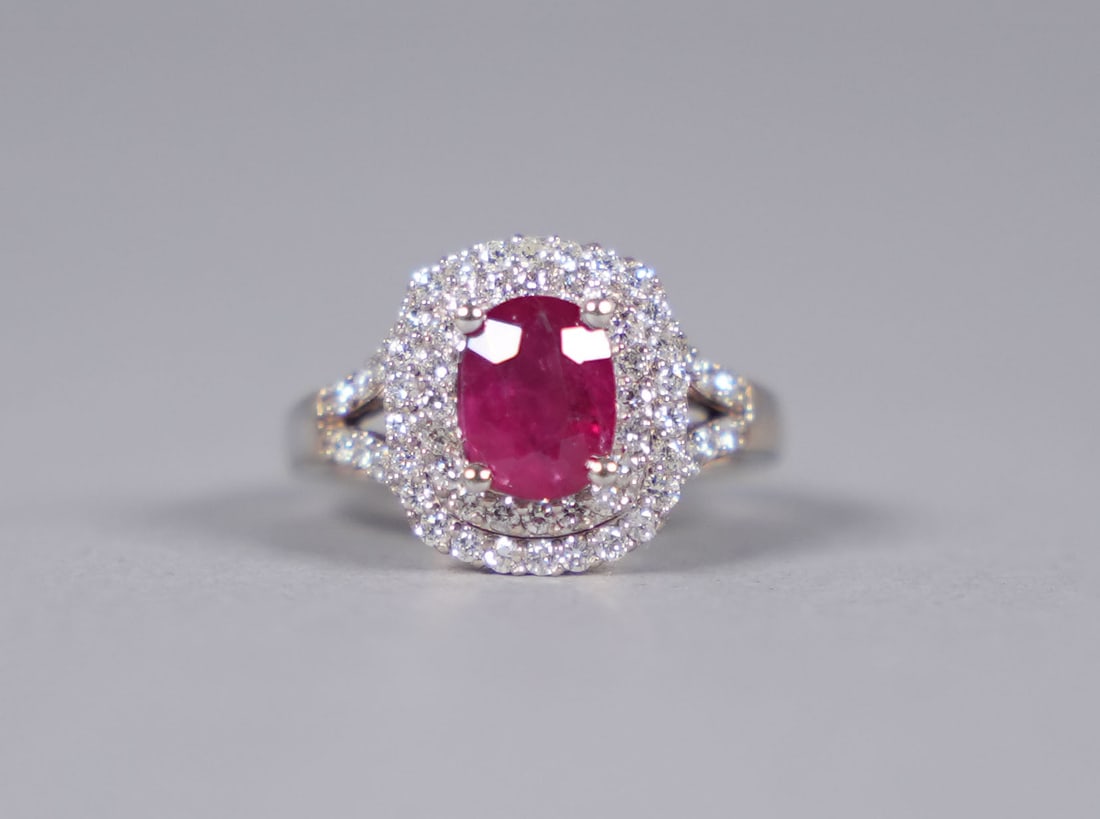 14 kt gold GIA ruby diamond ring - 2