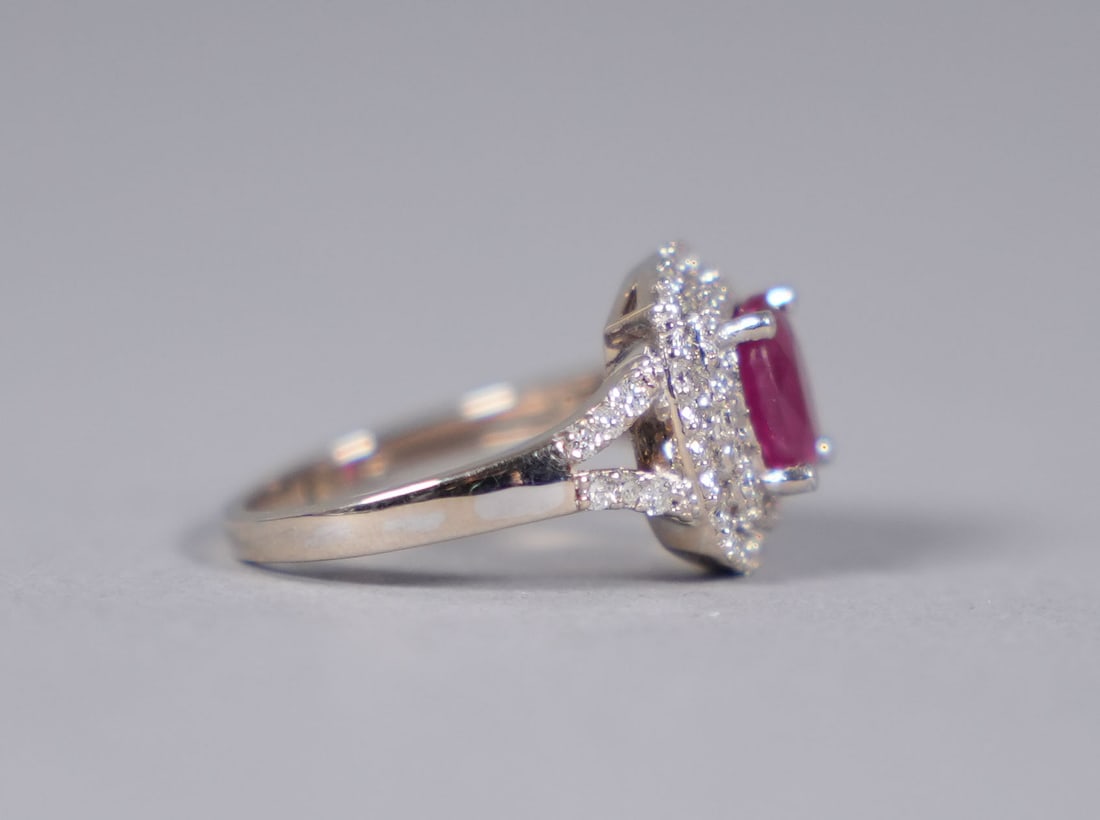 14 kt gold GIA ruby diamond ring - 3