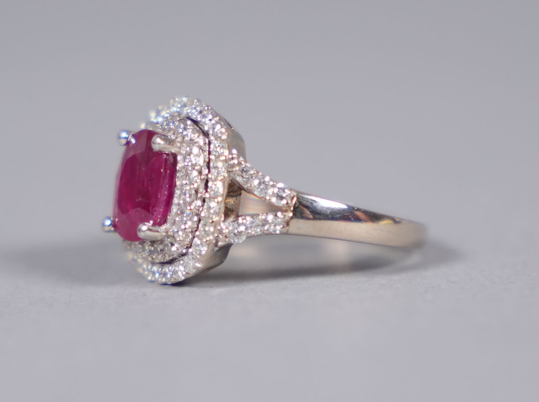 14 kt gold GIA ruby diamond ring - 5