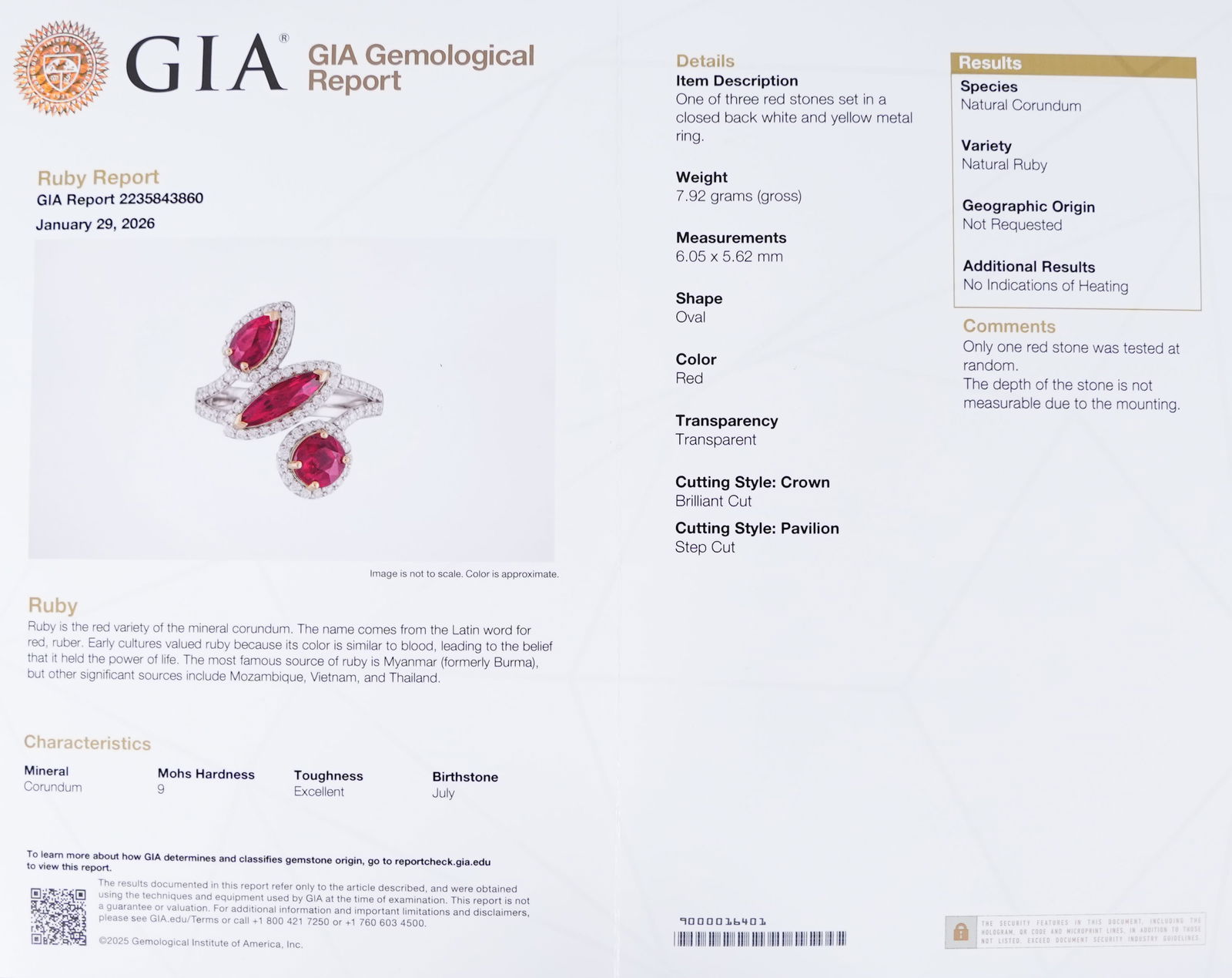 Platinum GIA ruby and diamond ring - 9