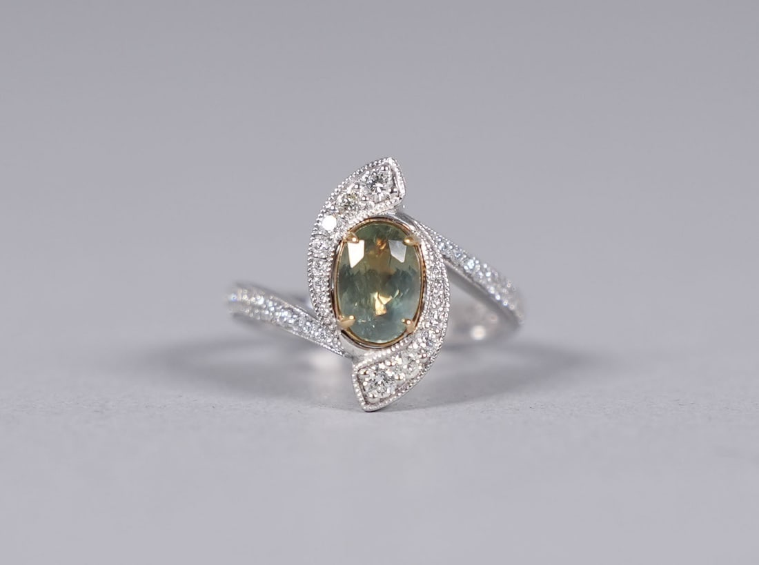 Platinum chrysoberyl diamond ring GIA - 2