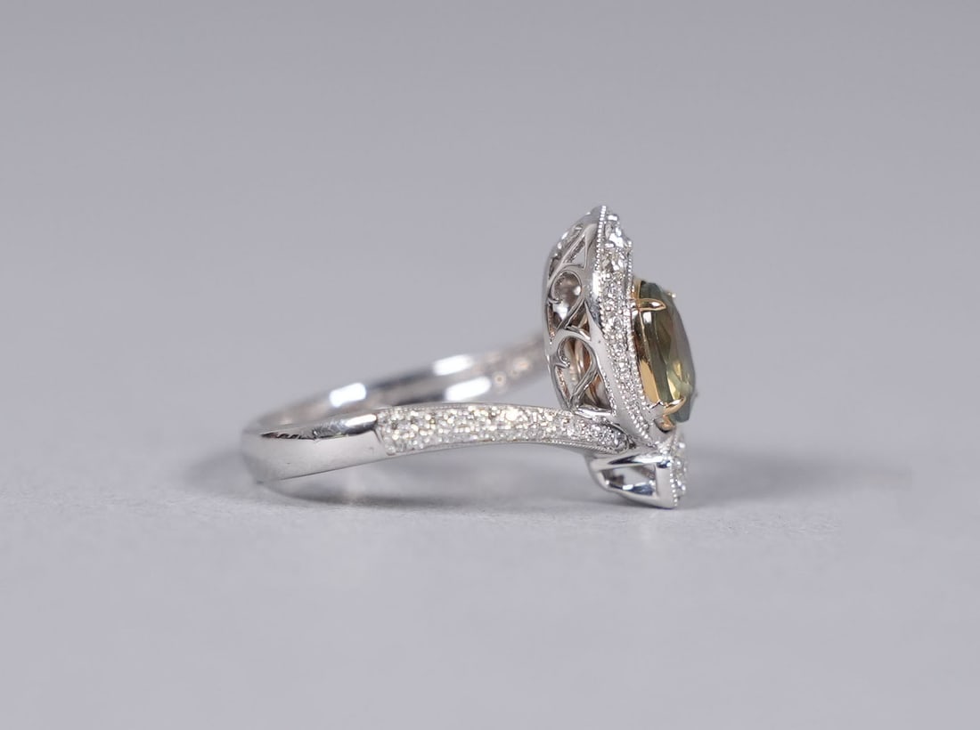 Platinum chrysoberyl diamond ring GIA - 3