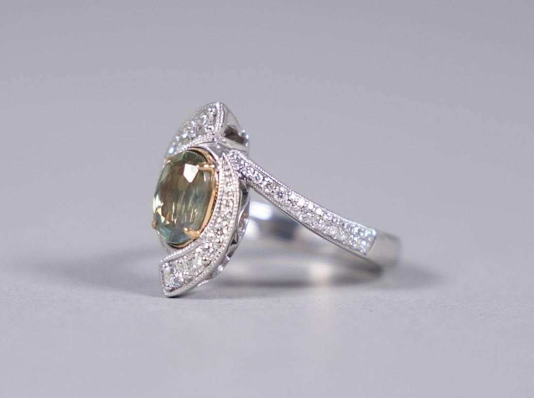 Platinum chrysoberyl diamond ring GIA - 5