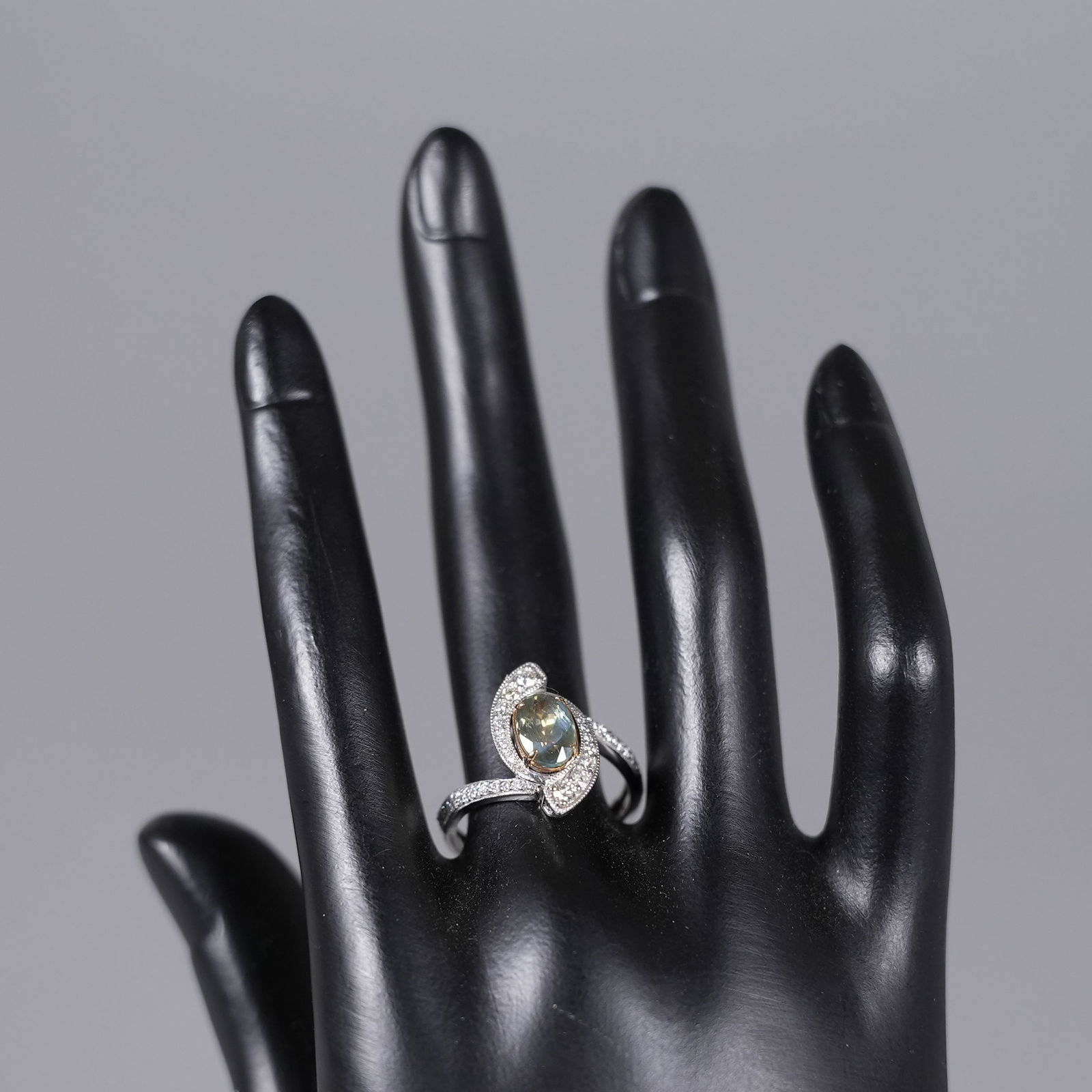 Platinum chrysoberyl diamond ring GIA - 6