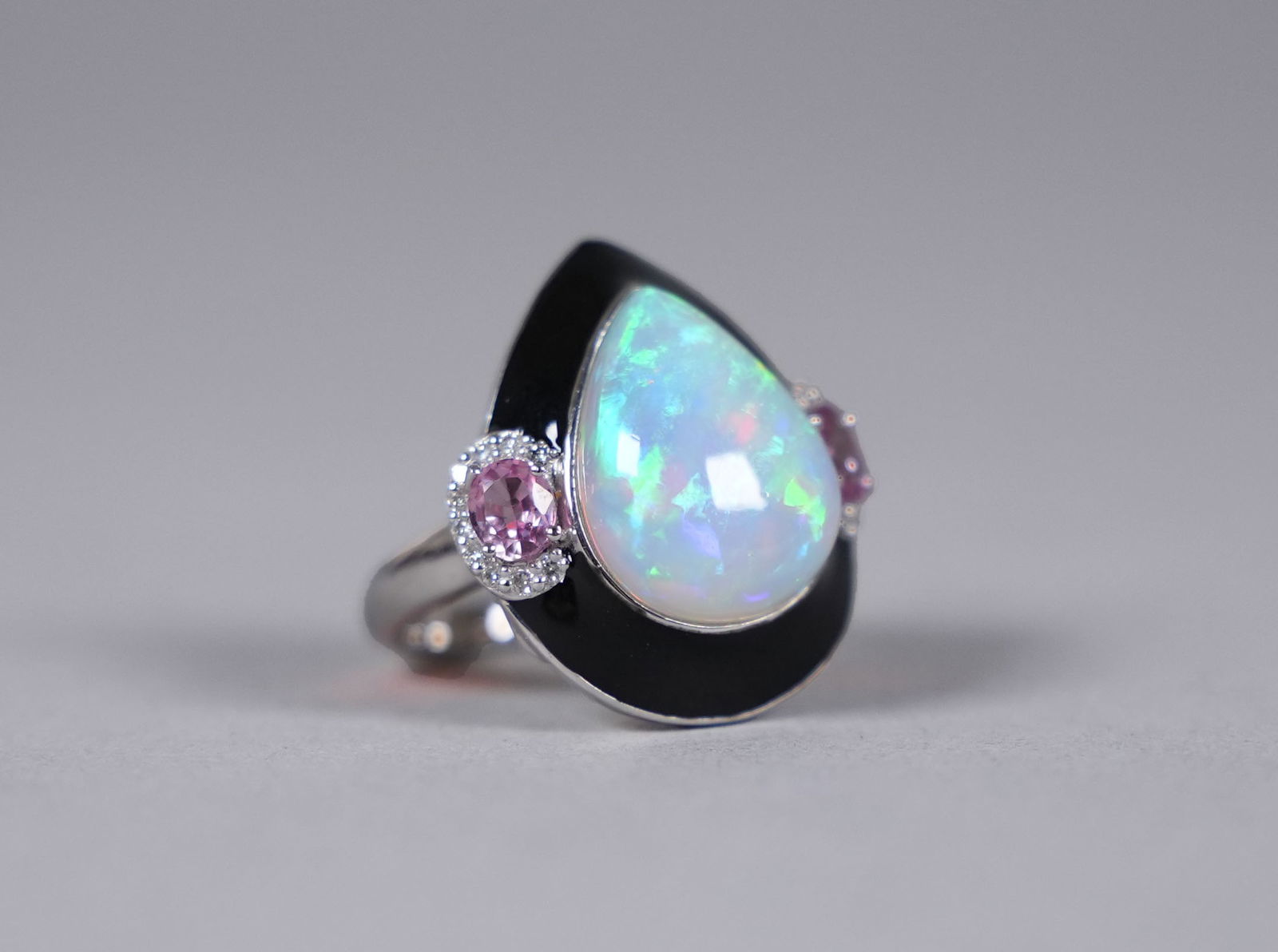 Platinum diamond opal ring (1 of 9)