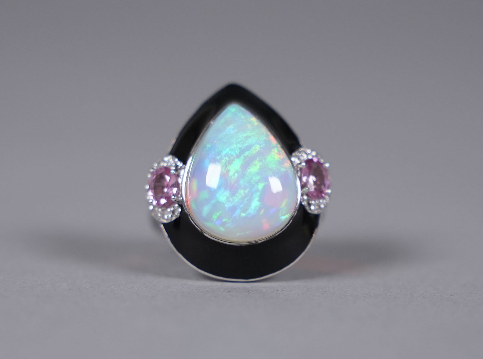 Platinum diamond opal ring - 2