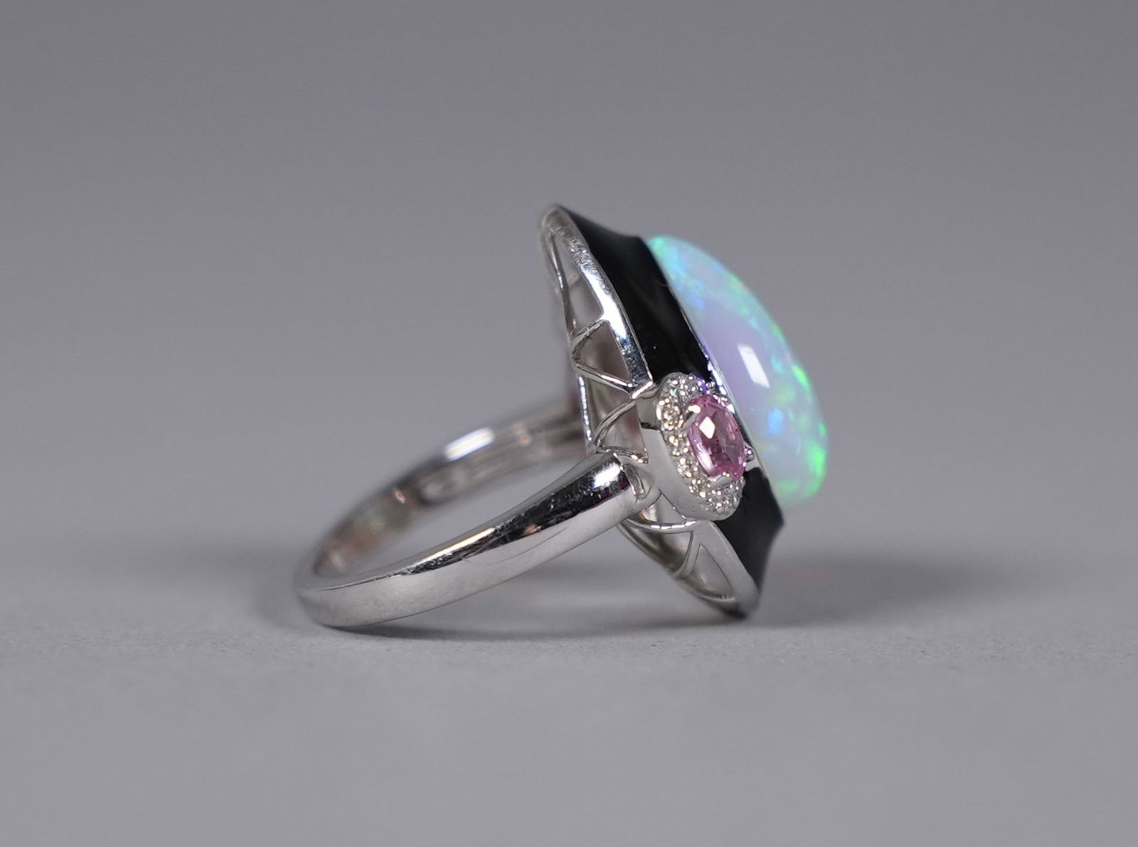 Platinum diamond opal ring - 3