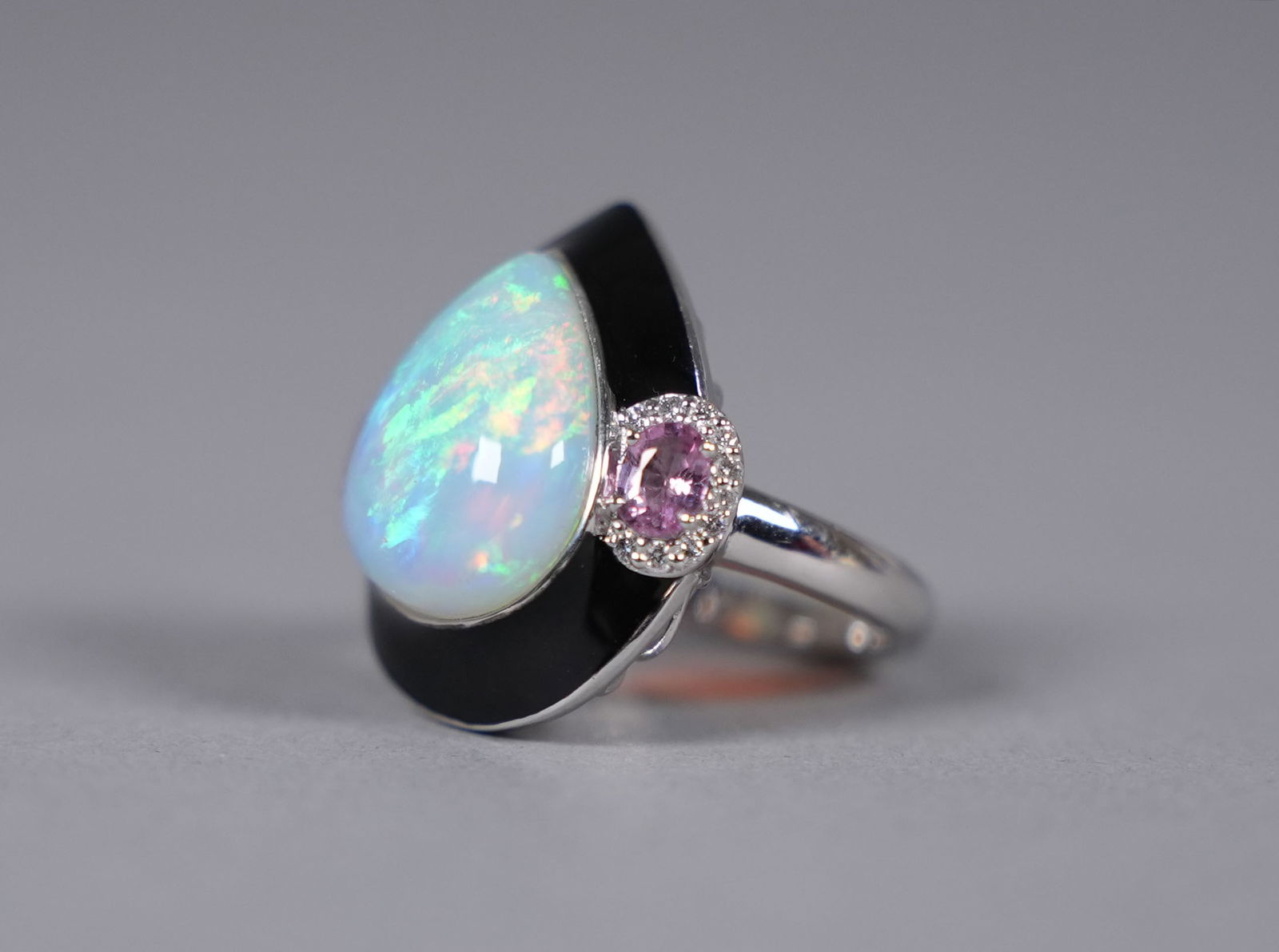 Platinum diamond opal ring - 5