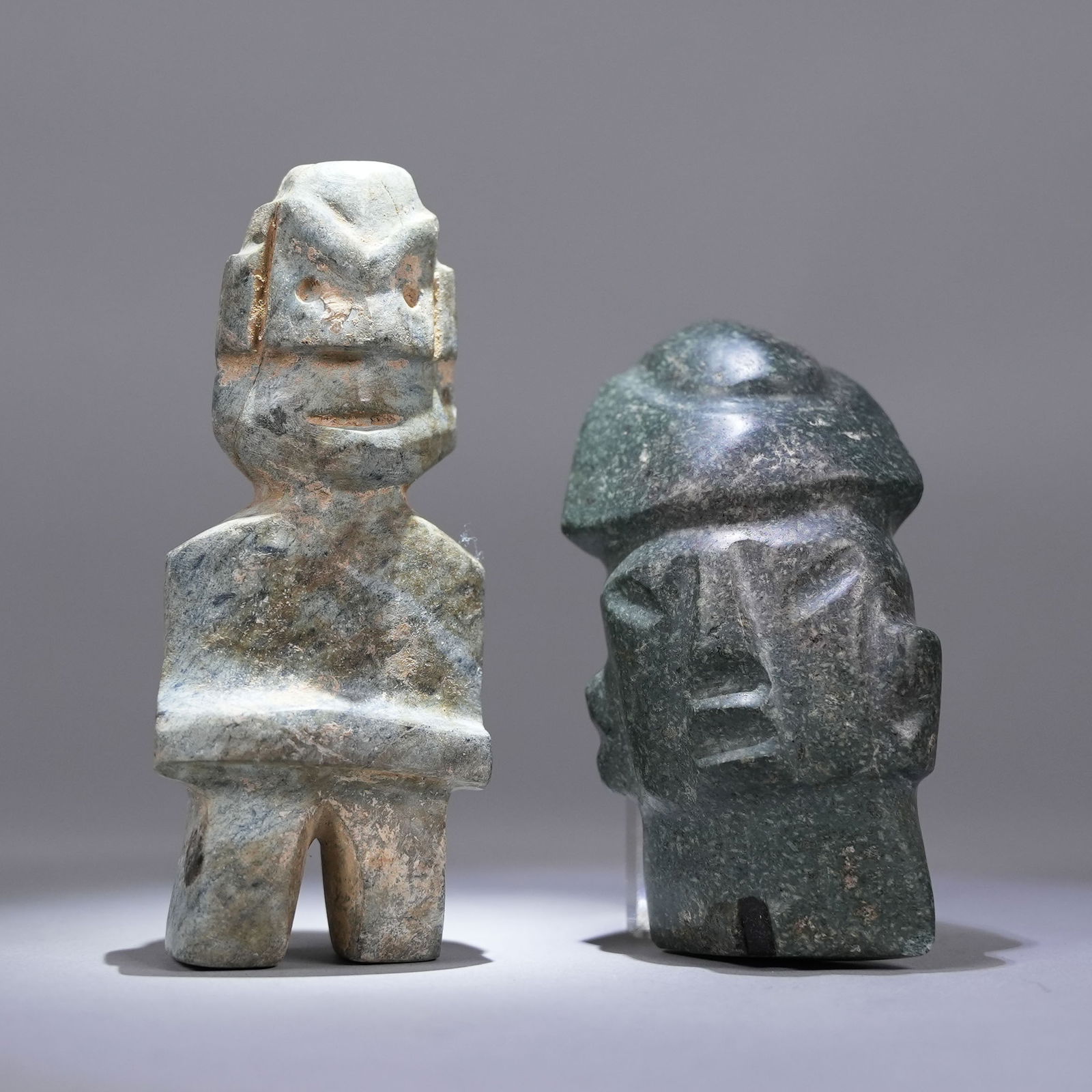 2 important Pre-Columbian jade celt: 2 important Pre-Columbian jade figure celt. From a major esetate.