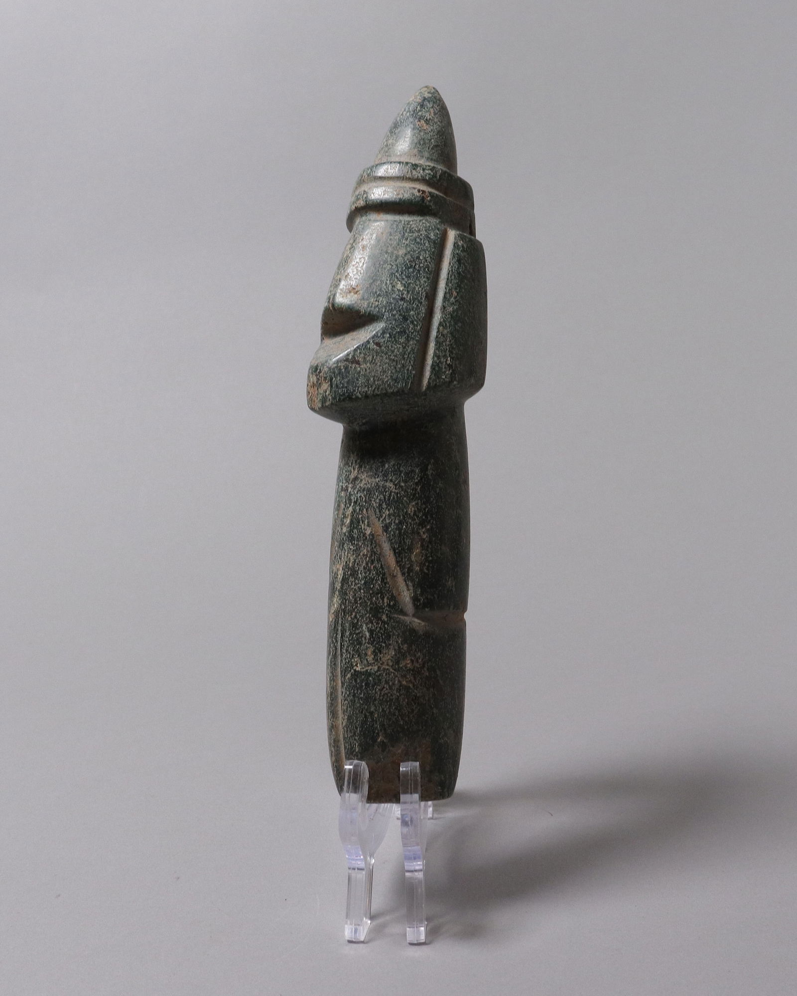 A large Pre-Columbian green jade carved figure celt (1 of 7)
