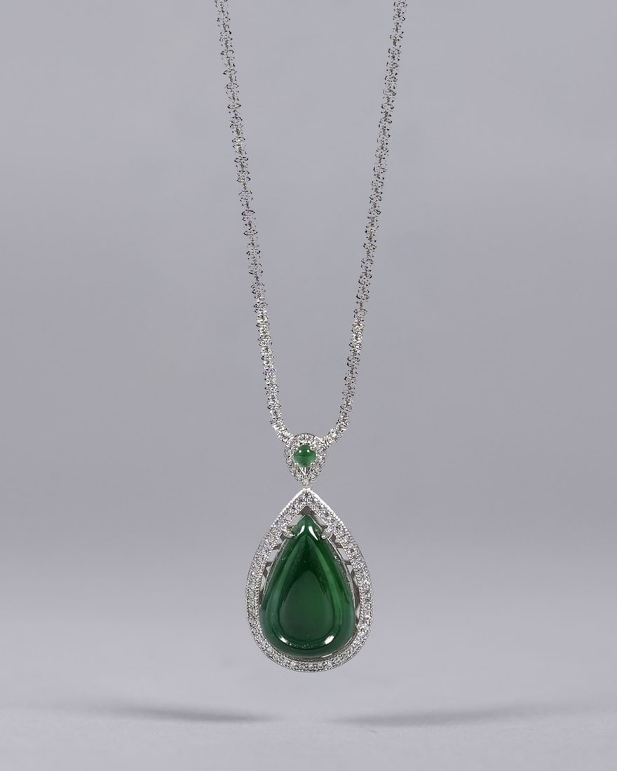 Chinese sterling natural jadeite necklace (1 of 7)