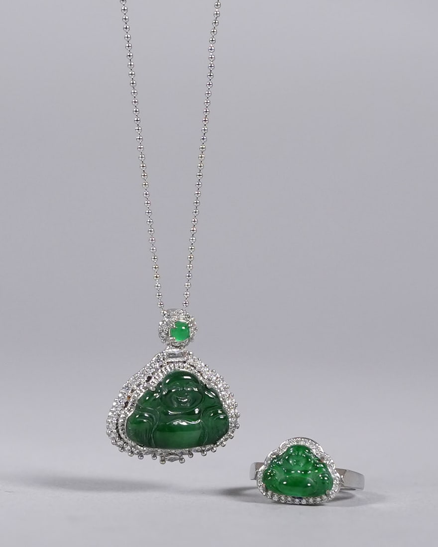 Lots Chinese sterling natural jadeite items (1 of 7)