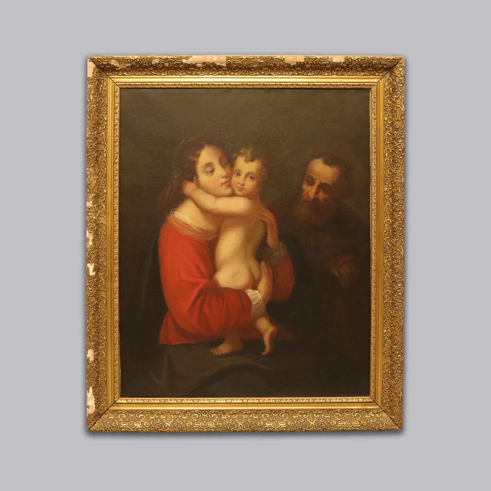 19th c important biblical oil painting: 19th c important biblical large oil painting, from a major estate. Please see condition photos. All sales are final, no return. H: 35" x W: 29."