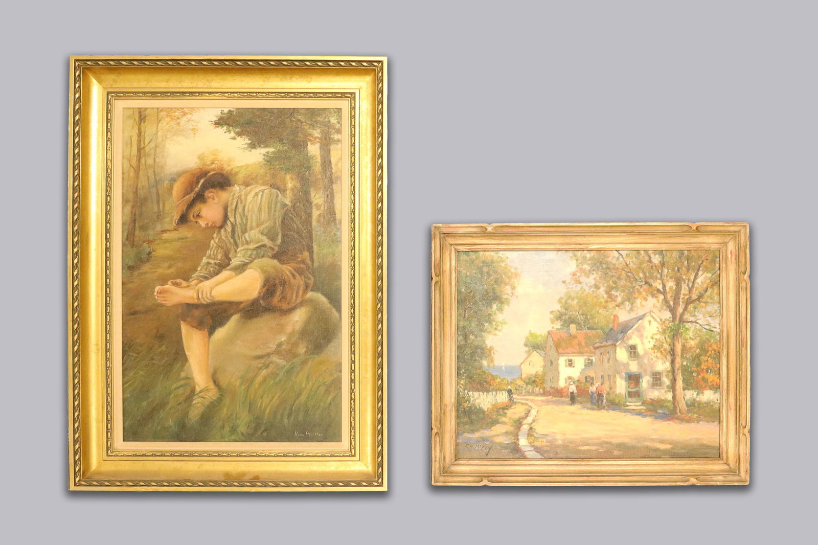 2 vintage oil painting F. H. Mckay: 2 vintage fine oil on canvas painting, one was painted by F. H. McKay and signed. Largest H: 32.5" x W: 23.75."