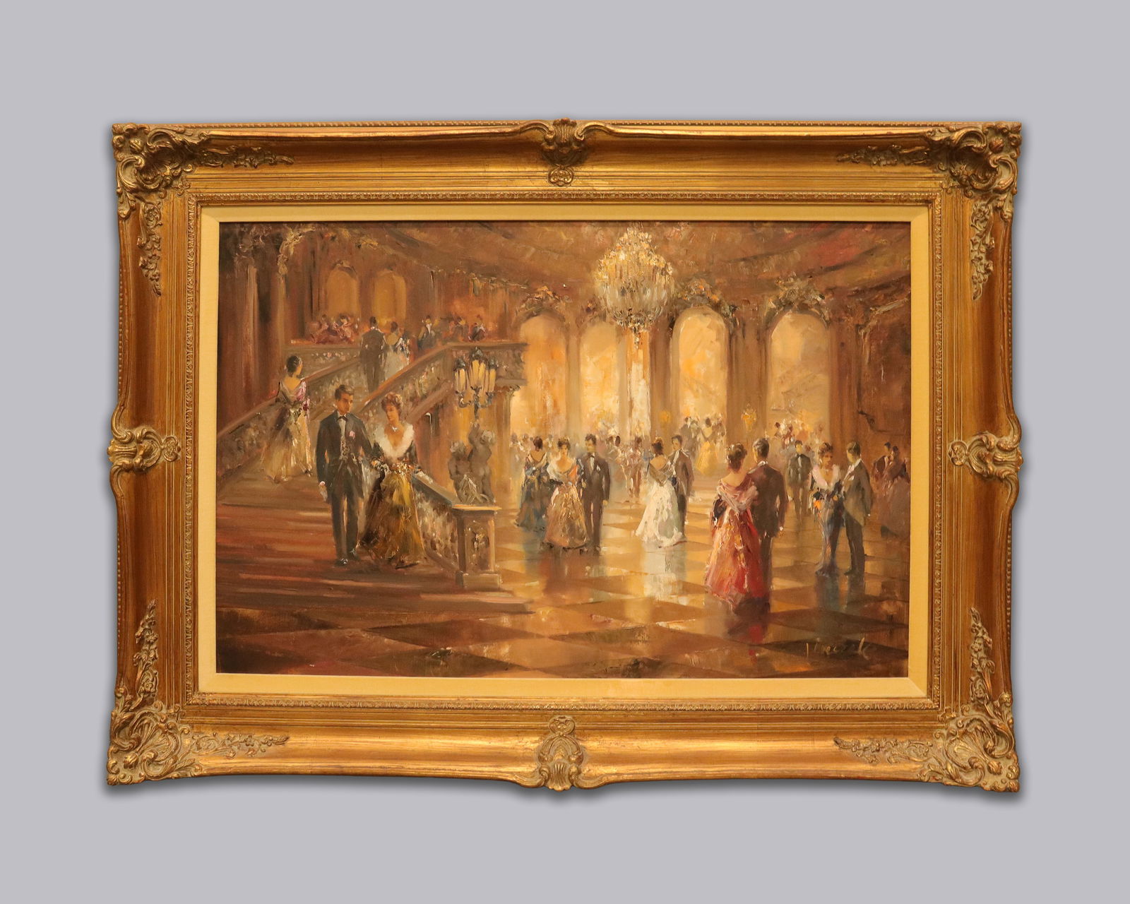A large vintage oil painting signed: A large vintage oil painting and signed on the corner. H: 33" x W: 45."