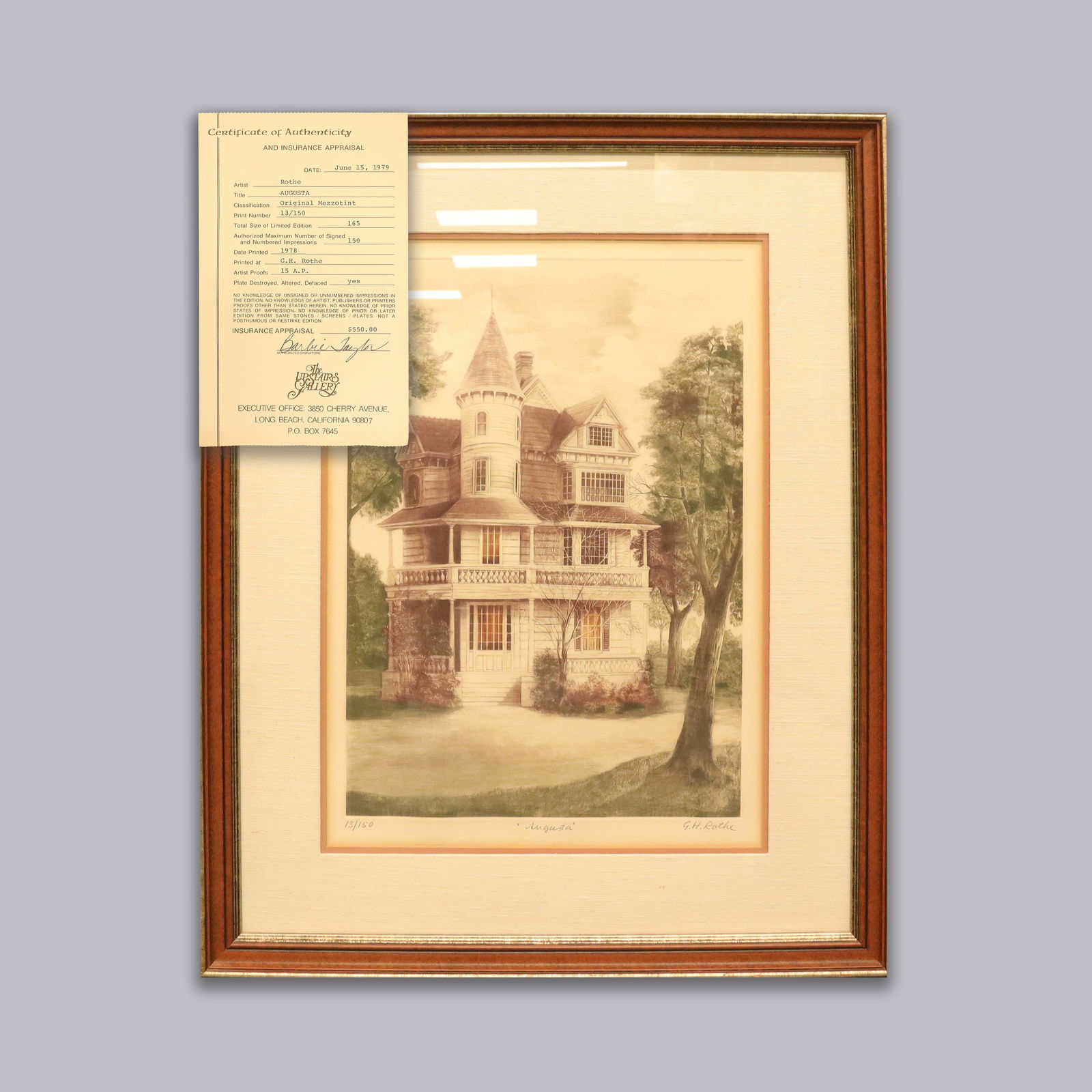 G. H. Rothe signed framed art: G. H. Rothe pencil singed framed art. Numbered 13 of 150. Comes with certificate of authenticity. H: 35" x W: 25.5."