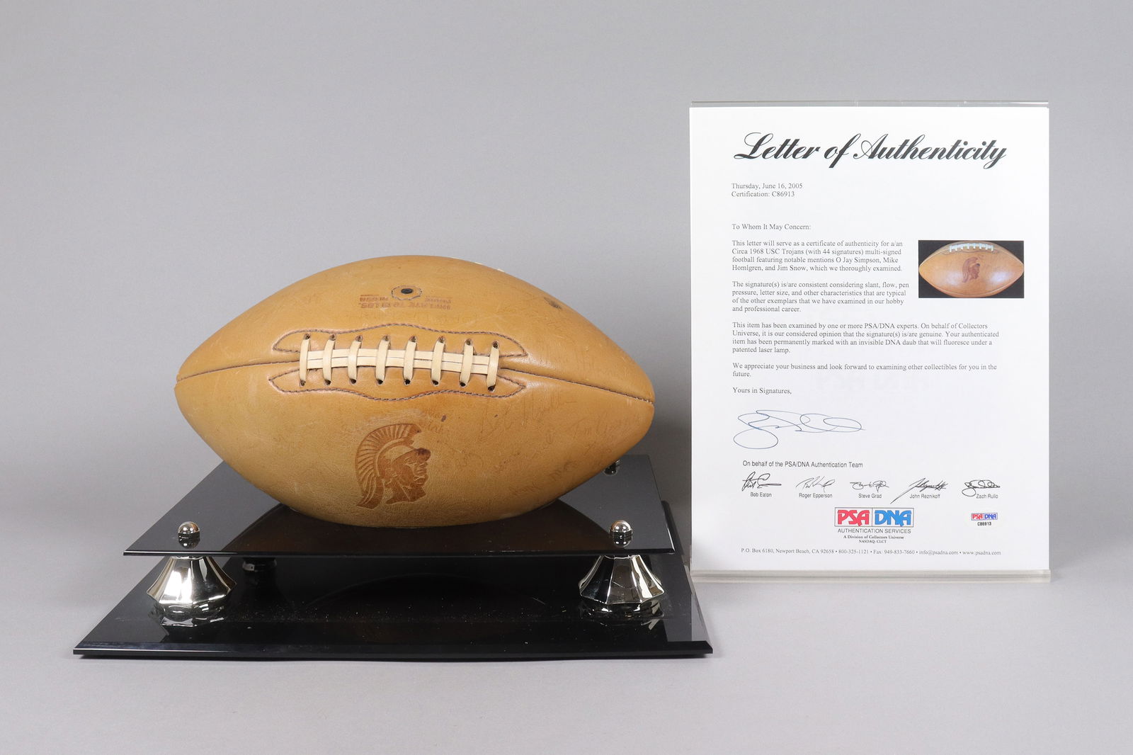 1968 USC Trojans signed football PSA: 1968 USC Trojans signed football, 44 signatures. Graded by PSA.