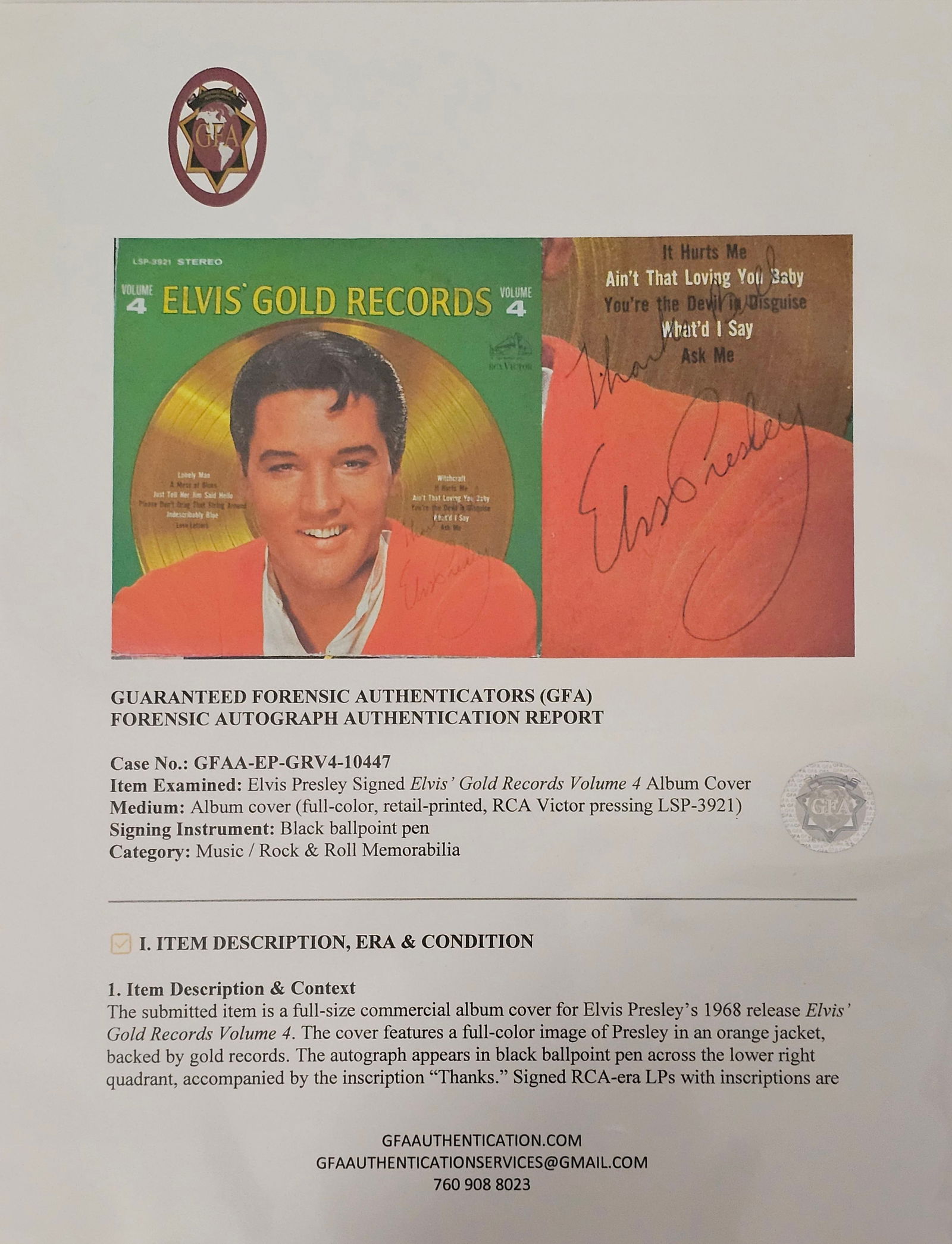Authentic Elvis Presley signed vinyl cert - 4