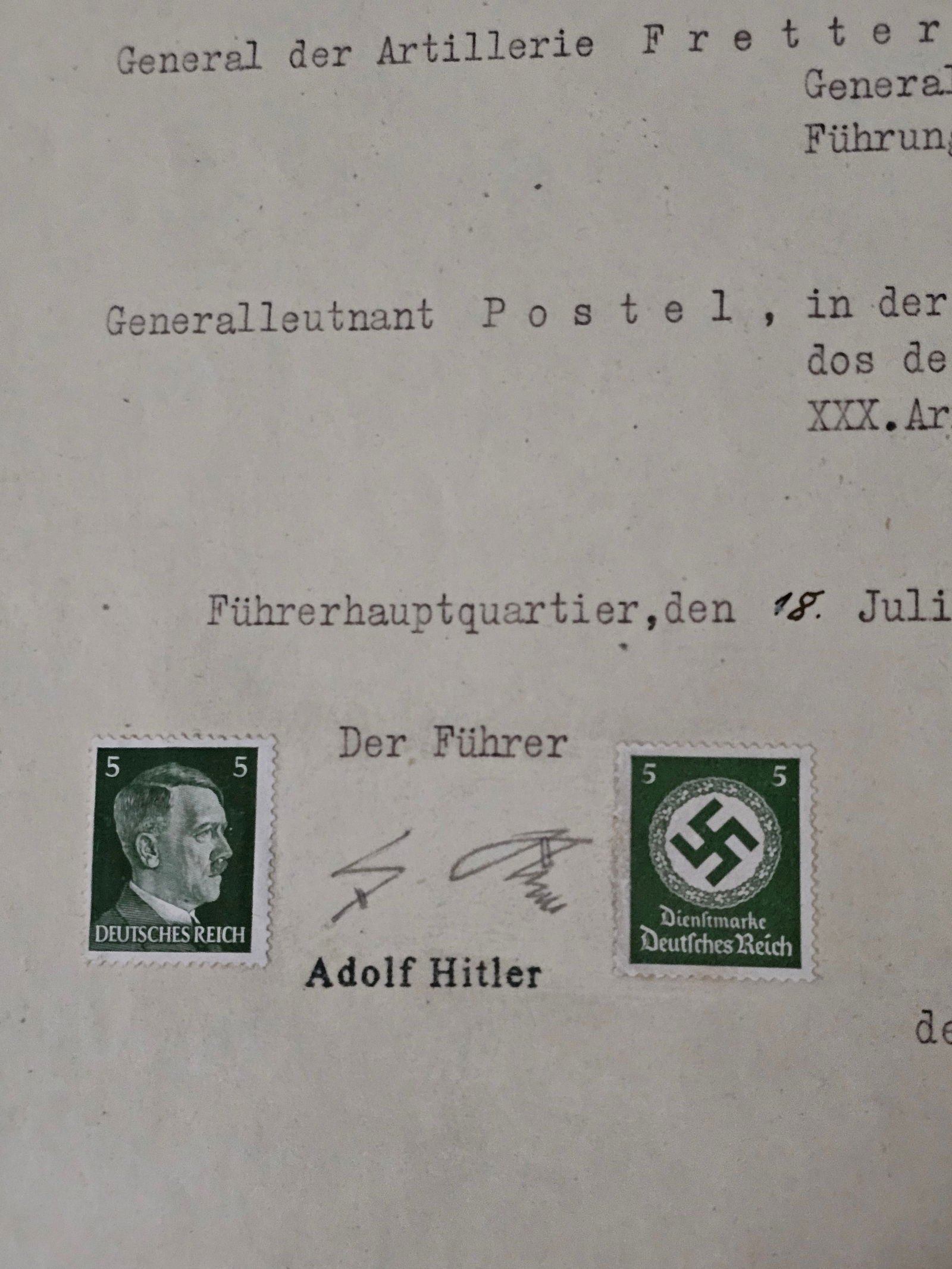 Adolf Hitler hand signed important war document PSA - 12