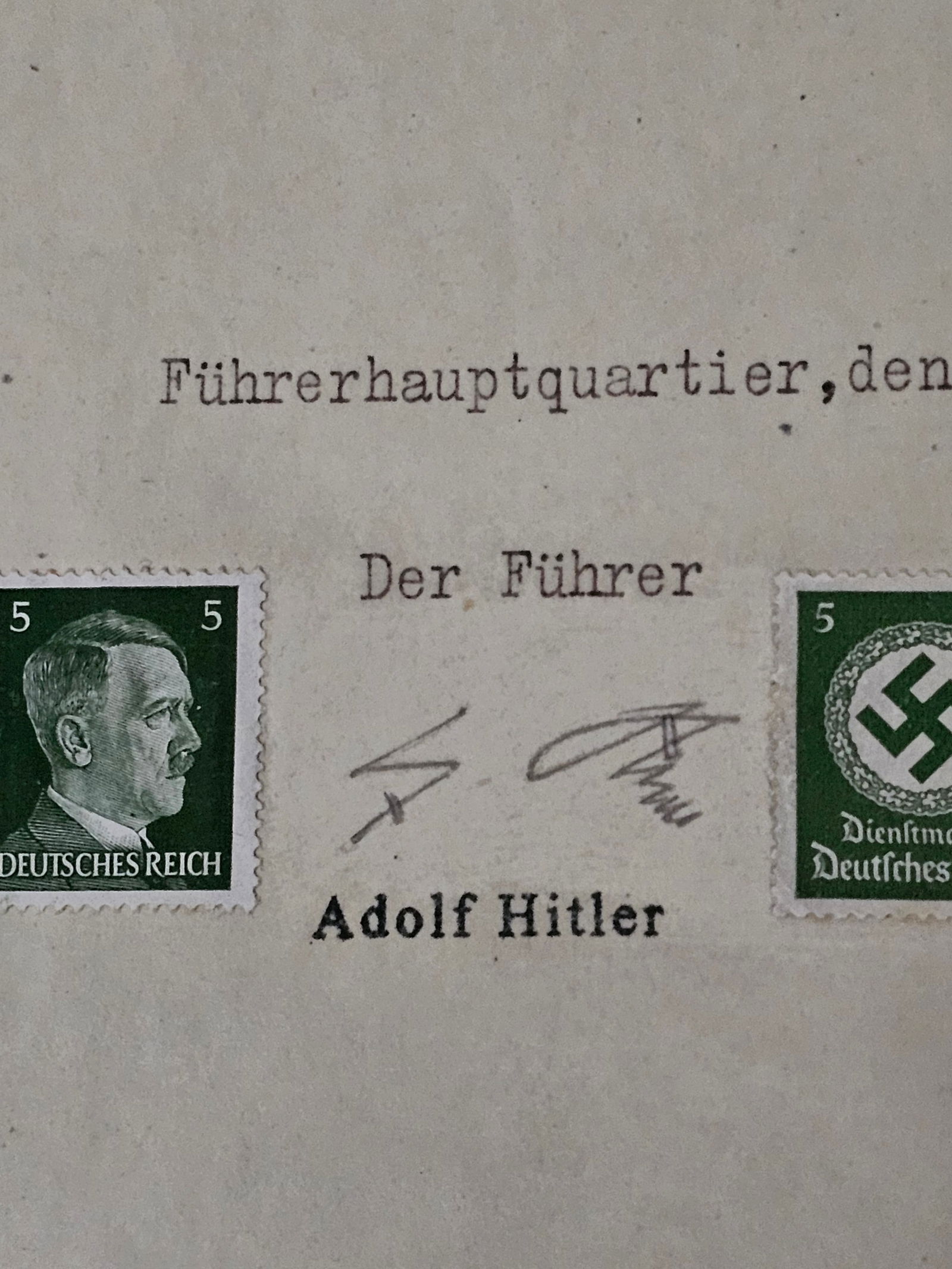 Adolf Hitler hand signed important war document PSA - 13