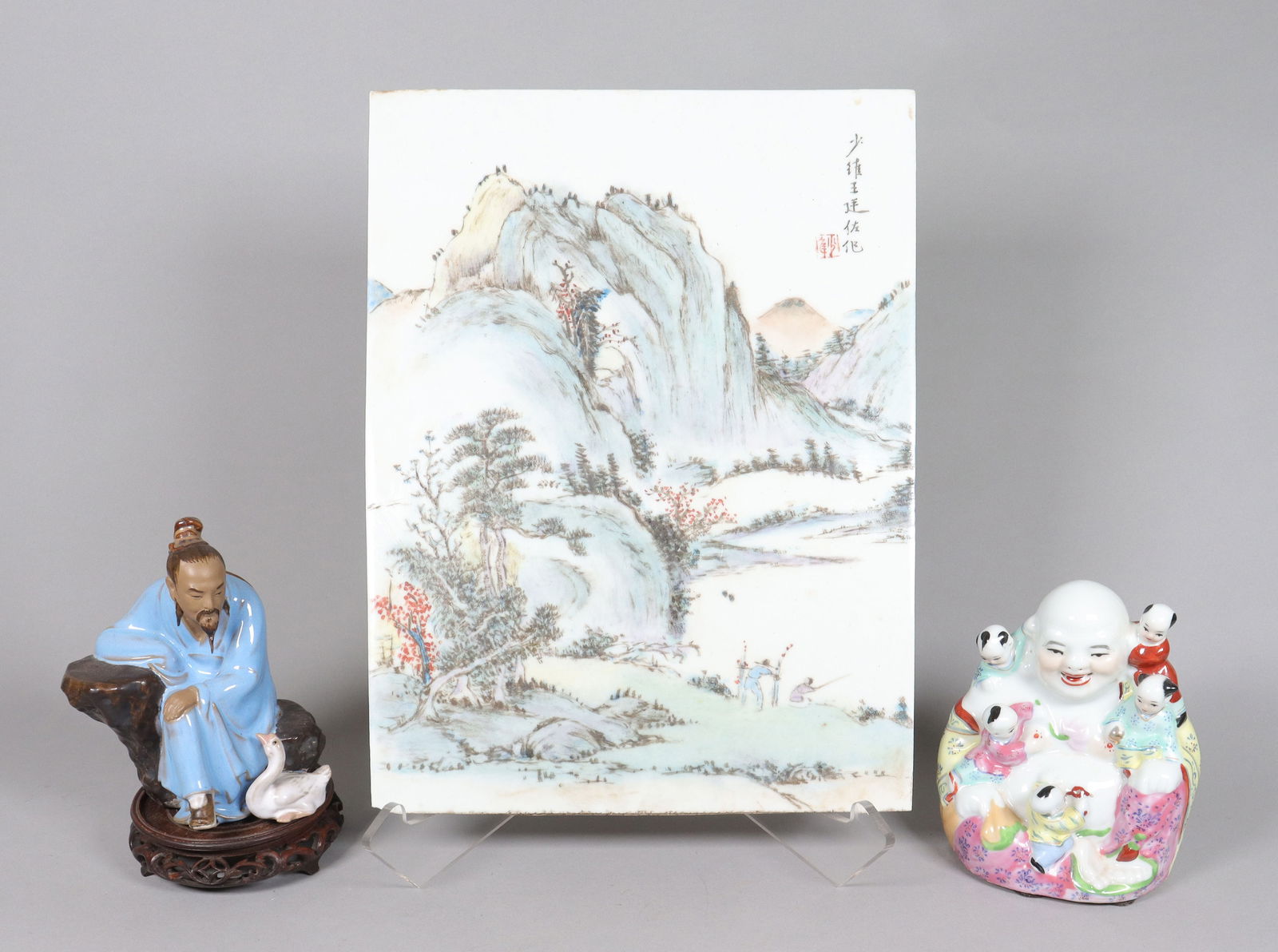 Lots Chinese porcelain items qianjiang: Lots Chinese poreclain items, one is Chinese qianjiang tile. From an estate.