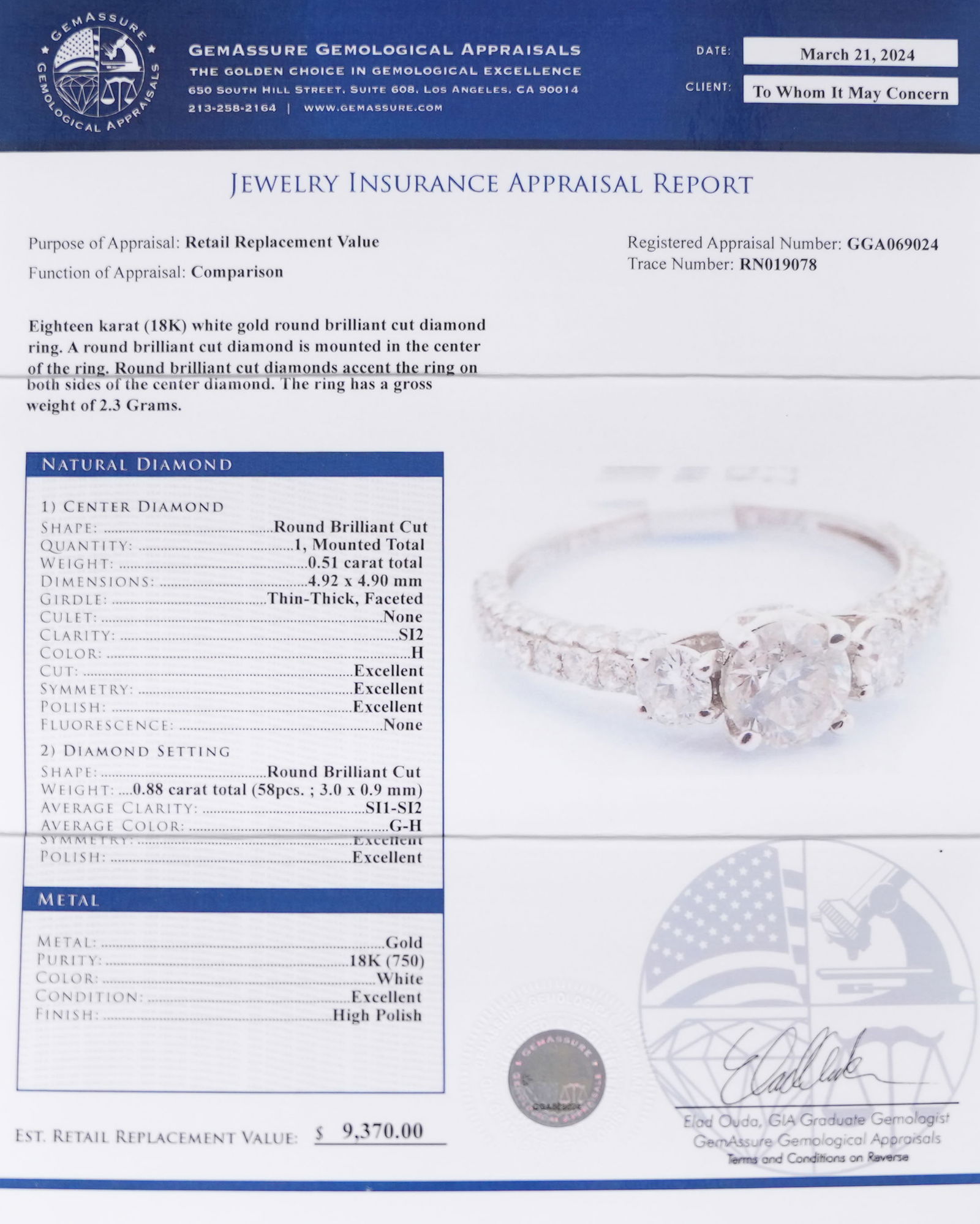 18 kt w/g diamond ring US size 6.9 - 8