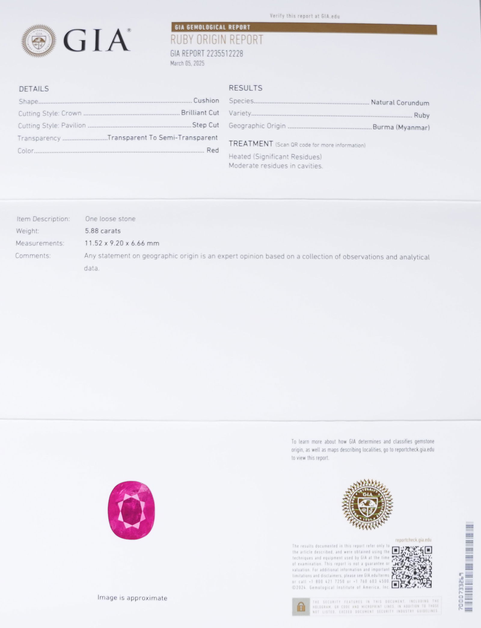 Platinum Burmese ruby diamond ring size 6.75 - 9